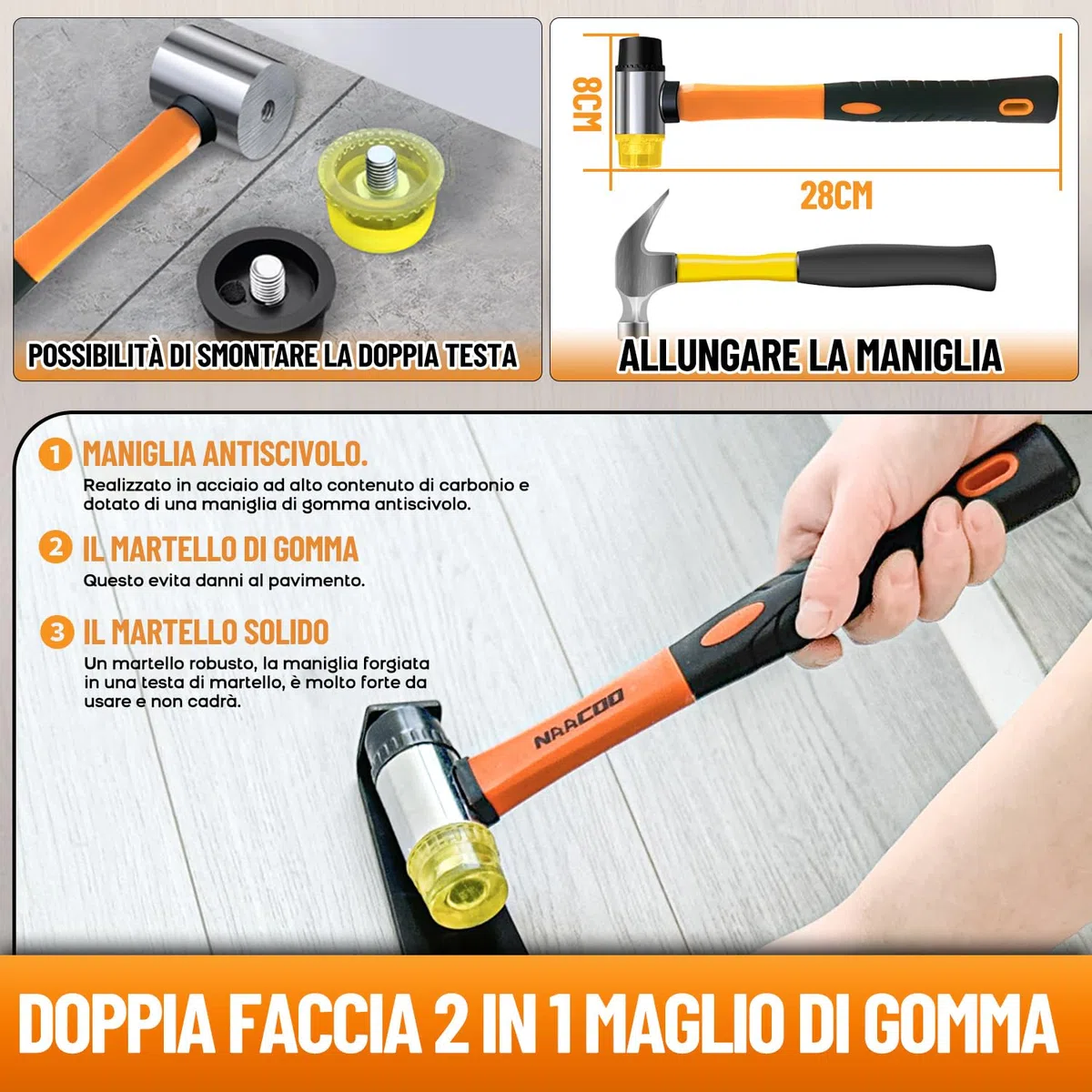 NAACOO Strumenti laminati/piastre di vinile, pavimenti in legno vinile colpito con blocchi - doppio lato con scanalature, tiranti, 40 guarnizioni per pavimento, martello di gomma.Kit di installazion.