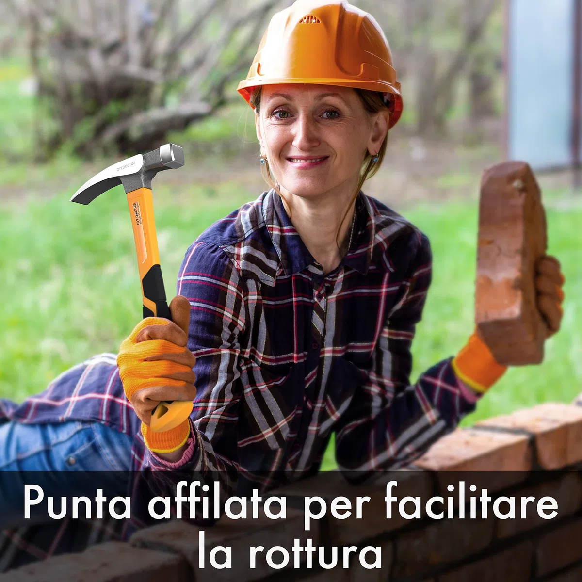 DIY Doctor Martello per Mattoni 21oz (600g) – Acciaio Forgiato con Manico in Fibra di Vetro – Impugnatura Antiscivolo TPR per Lavori di Geologia, Scalpelli e Chiodi