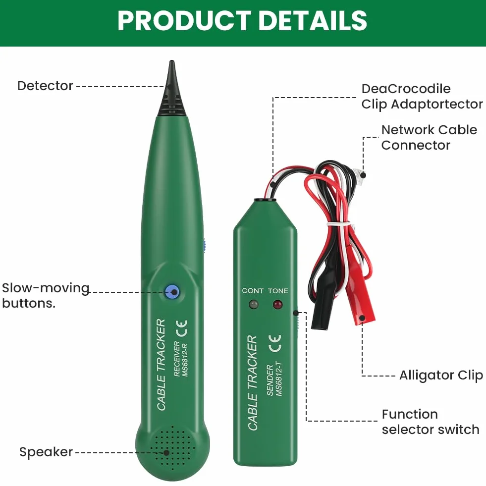 Flintronic Tester per cavi di rete, Localizzatore di fili LAN, Tracciatore toner multifunzione, Tester linea telefonica, Trova tracciatore cavo per collazione, Controllo di continuità