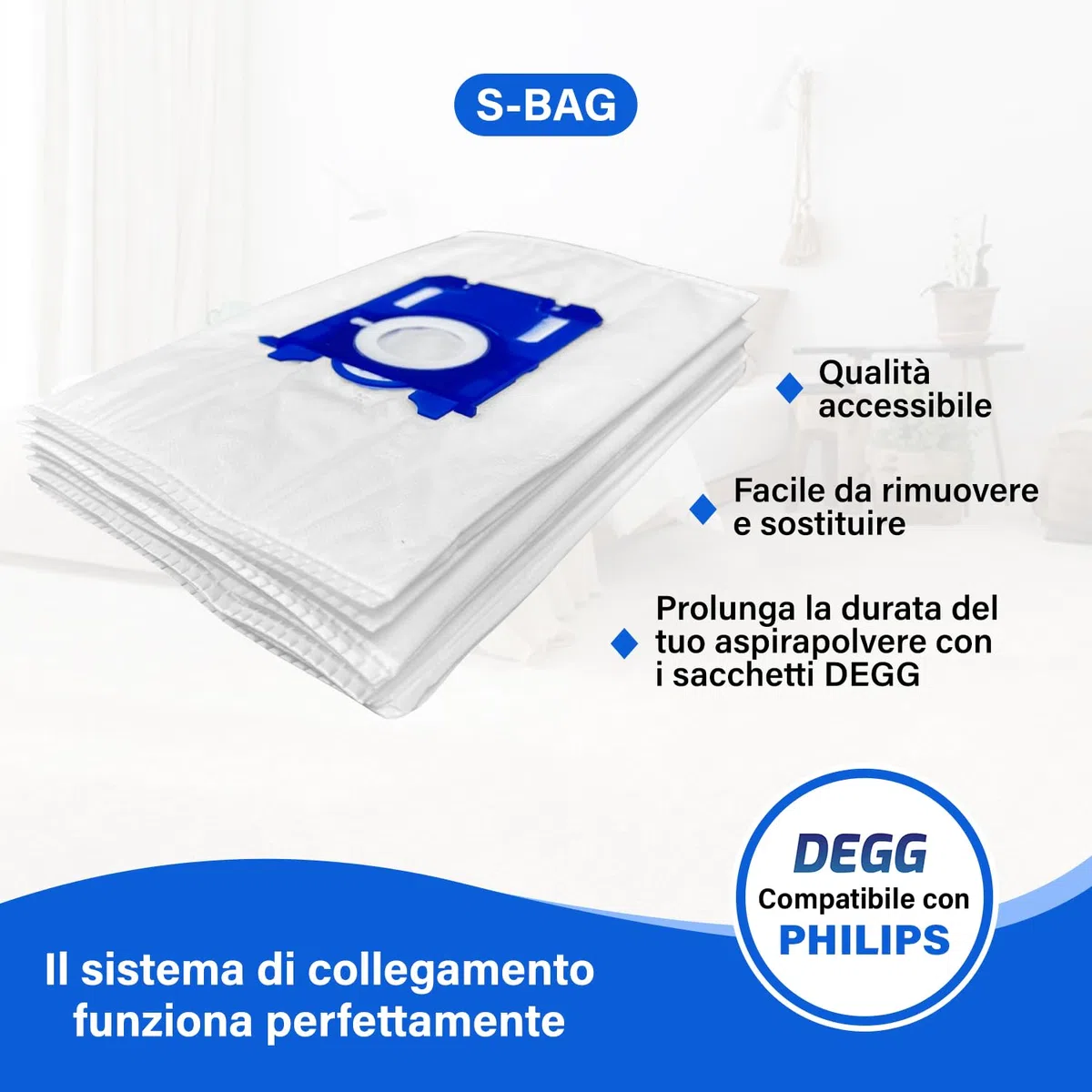 DEGG Sacchetti Aspirapolvere, 20 PEZZI, Compatibile con Philips, AEG ed Electrolux, Sacchetti S-BAG, Ricambio: FC8021, GR201S e E200S, Accessori Aspirapolvere, Qualità Premium