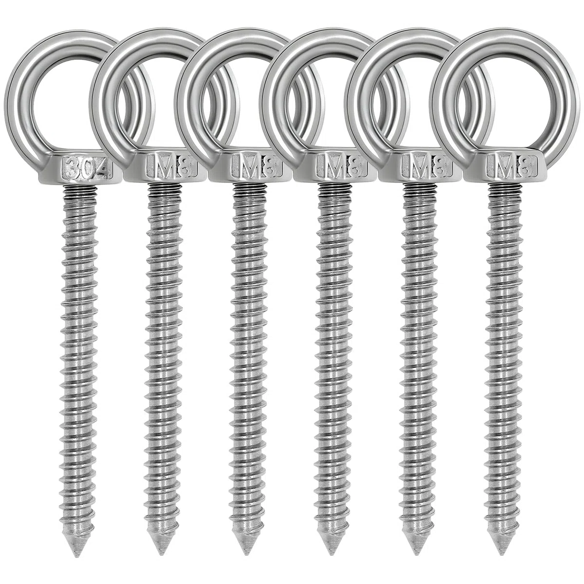 6 viti autofilettanti con occhiello in acciaio inox resistente M8, vite ad anello in legno, vite per occhi m8, ganci robusti per amache, sedie a dondolo, tenda da sole