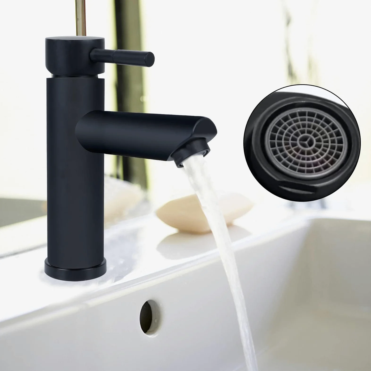 Rubinetto Lavabo Bagno Nero Acciaio Inox Rubinetto Bidet per Cucina con Tubo di Collegamento Rubinetto Lavandino Bagno Fredda e Calda Regolabile