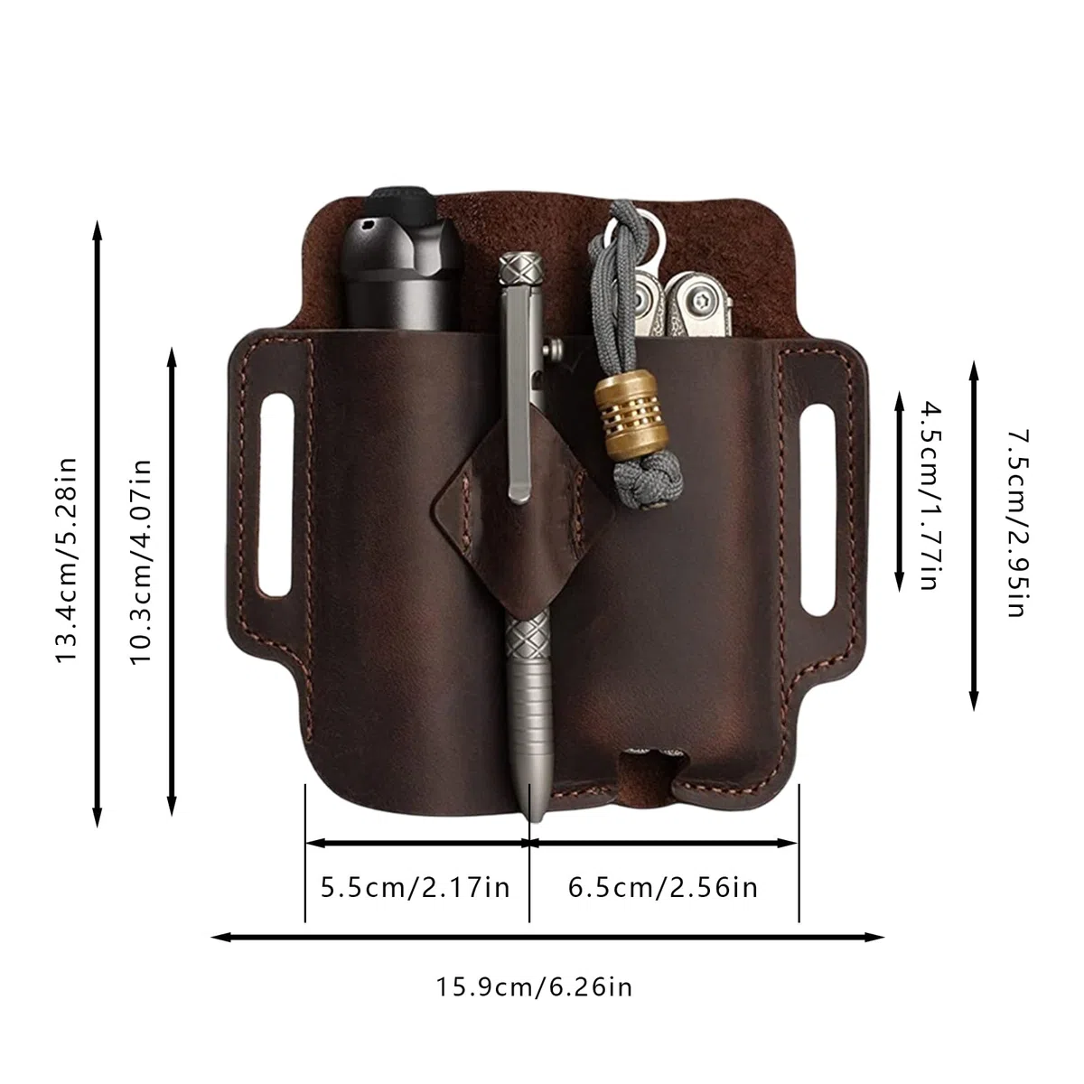 Borsa porta attrezzi in pelle, fondina per coltelli, borsa da cintura per uomo, organizer tascabile in pelle EDC da uomo con portapenne, guaina per torcia, guaina per torcia elettrica