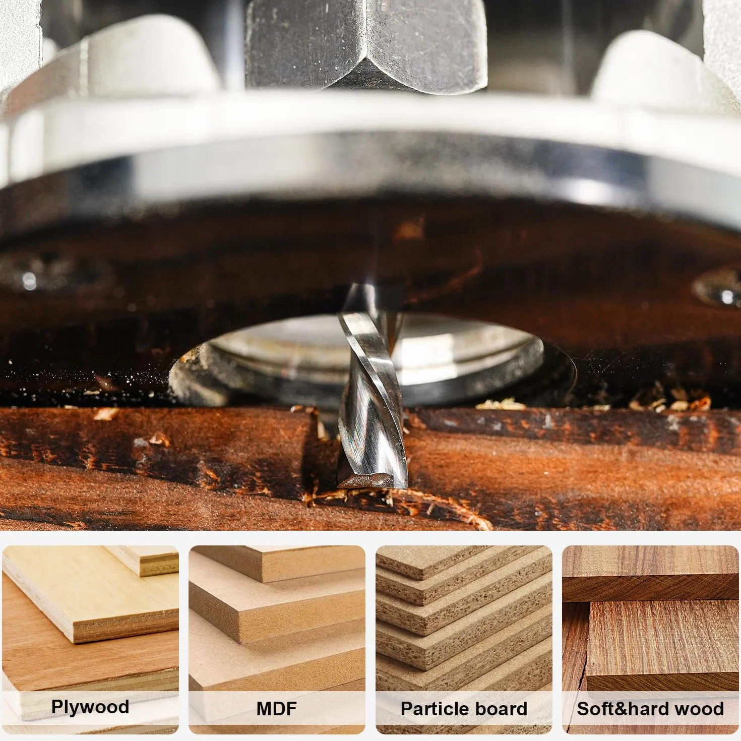 SpeTool Frese per Legno Gambo 8mm Diametro di Taglio 4mm Fresa Elicoidale HRC55 Lunghezza di Taglio 20mm Downcut Frese a Spirale CNC Downcut Fresa per Scanalatura Canali 2 Flauto per Tagliare