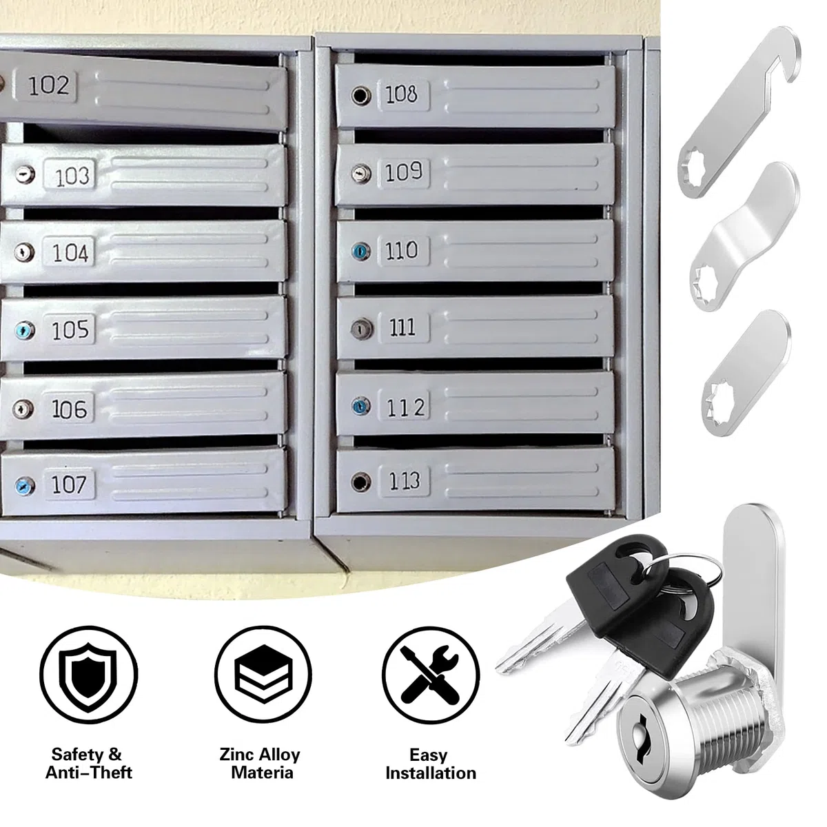Herbst 10pcs Serratura Armadietto 30mm con 4 Diverse Piastre di Chiusura, Serratura per Armadio da Ufficio (10pcs, 30mm)