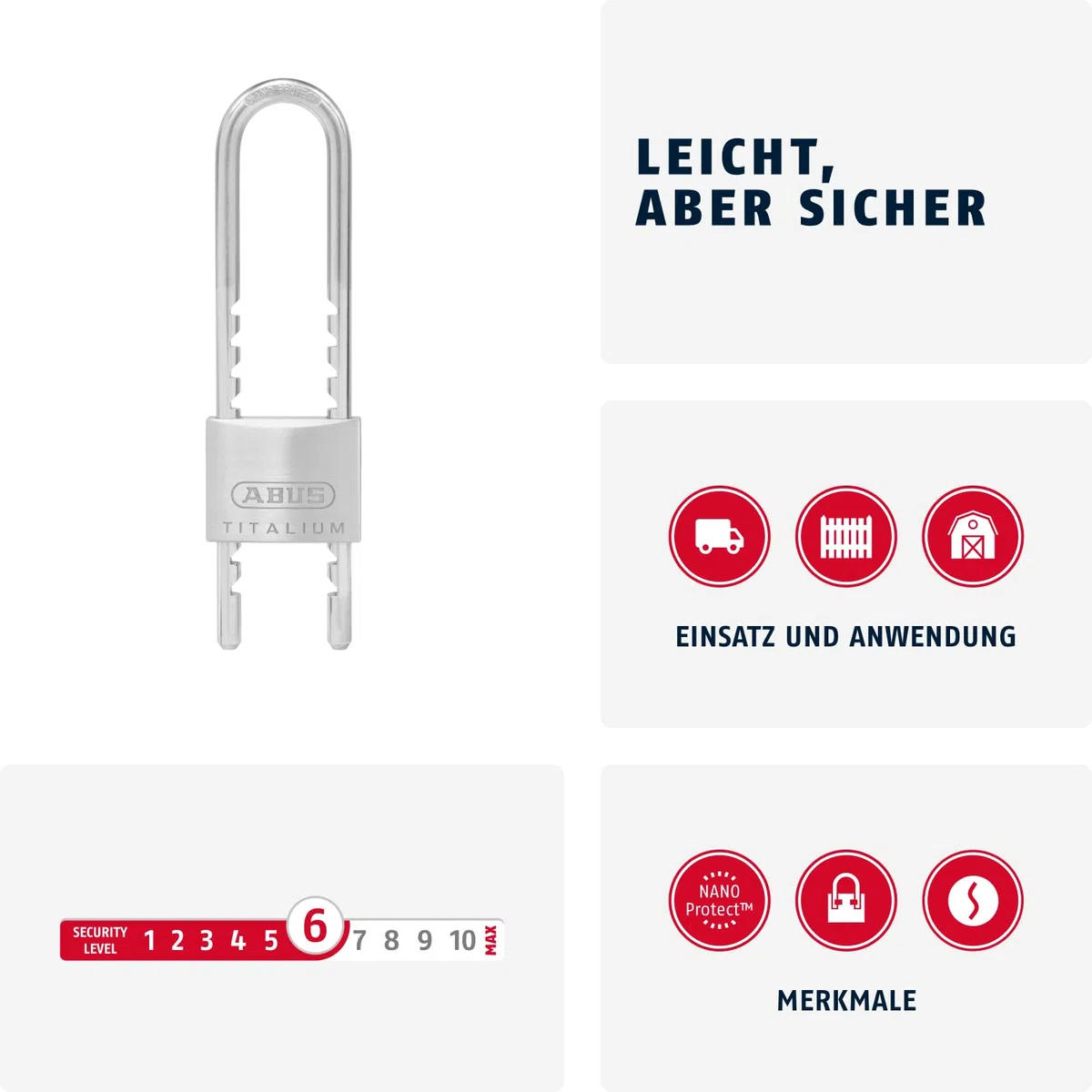 ABUS Lucchetto Titalium 64TI/50HB60-150 con Gancio Alto ed Estraibile - Lucchetto per Cantina con Corpo in Alluminio Speciale - Gancio in Acciaio Temprato - Livello di Sicurezza ABUS 6
