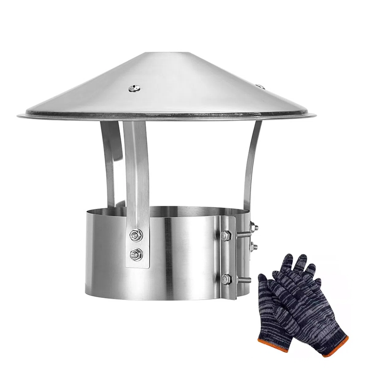Comignolo In Acciaio Inox, Cappa per camino A Cono Copertura Del Camino Tetto Esterno Argento, Antipioggia per comignolo per condotti di stufe e caminetti(125 mm/4.92in)