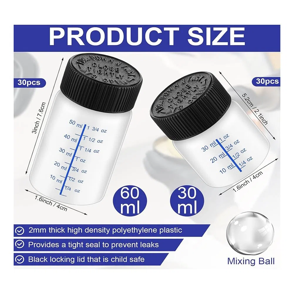 60 Flaconi di per Ritocchi con Pennello Applicatore e Coperchi da 2 Oz e 1 Oz In Plastica per il Fissaggio Della Pietra da Muro
