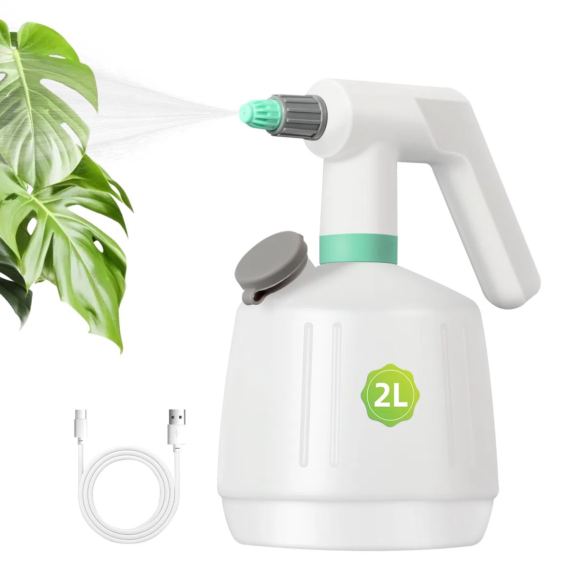 Spruzzatore Elettrico Ricaricabile 2L, Uten Spruzzatore da Giardino con Ugello Regolabile, Nebbia & Getto Automatico, per Piante, Pulizia, Auto