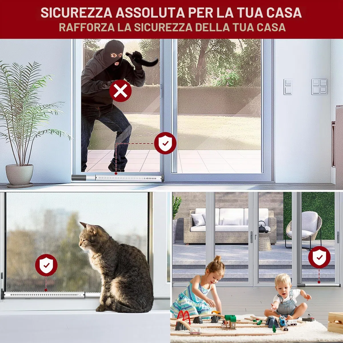 Barra di Sicurezza per Porta, Regolabile 85-127cm, Asta Ferma Porta, Barra Sicurezza Porta Scorrevole