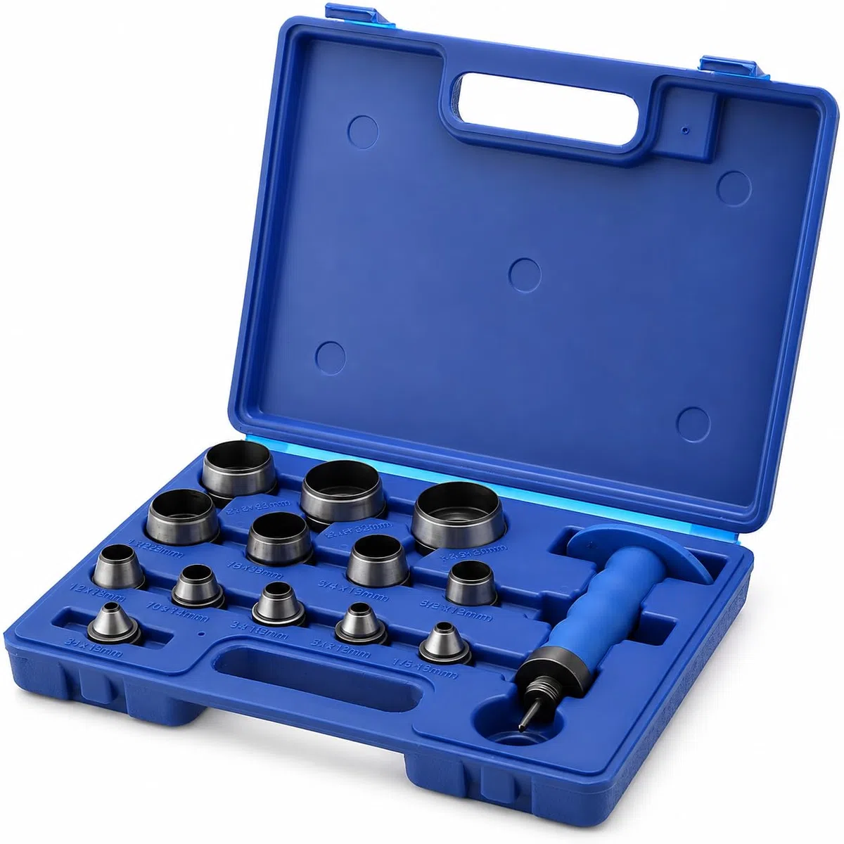 TOPWAY Set di Fustelle Punzonatrice Set 14 Pezzi, 5-35mm Perforatore Professionale Pelle con Impugnatura per la Lavorazione Della Pelle Guarnizioni in Gomma Cintura Cinturino Orologio in Valigetta