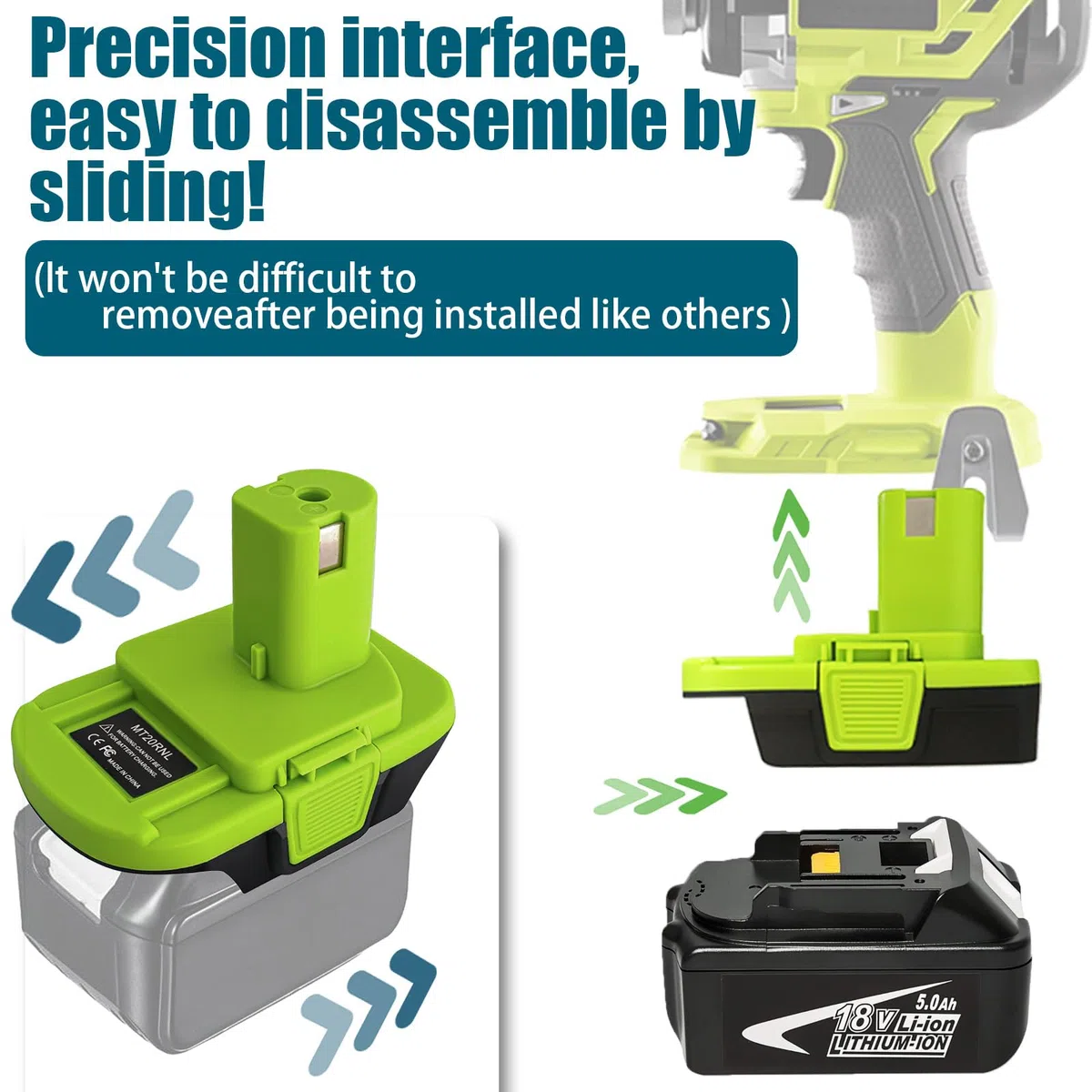 Adattatore batteria MT20RNL per Makita 18 V da convertire per utensili Roybi da 18 V, per batteria Makita da 18 V convertire in batteria agli ioni di litio Ryobi da 18 V
