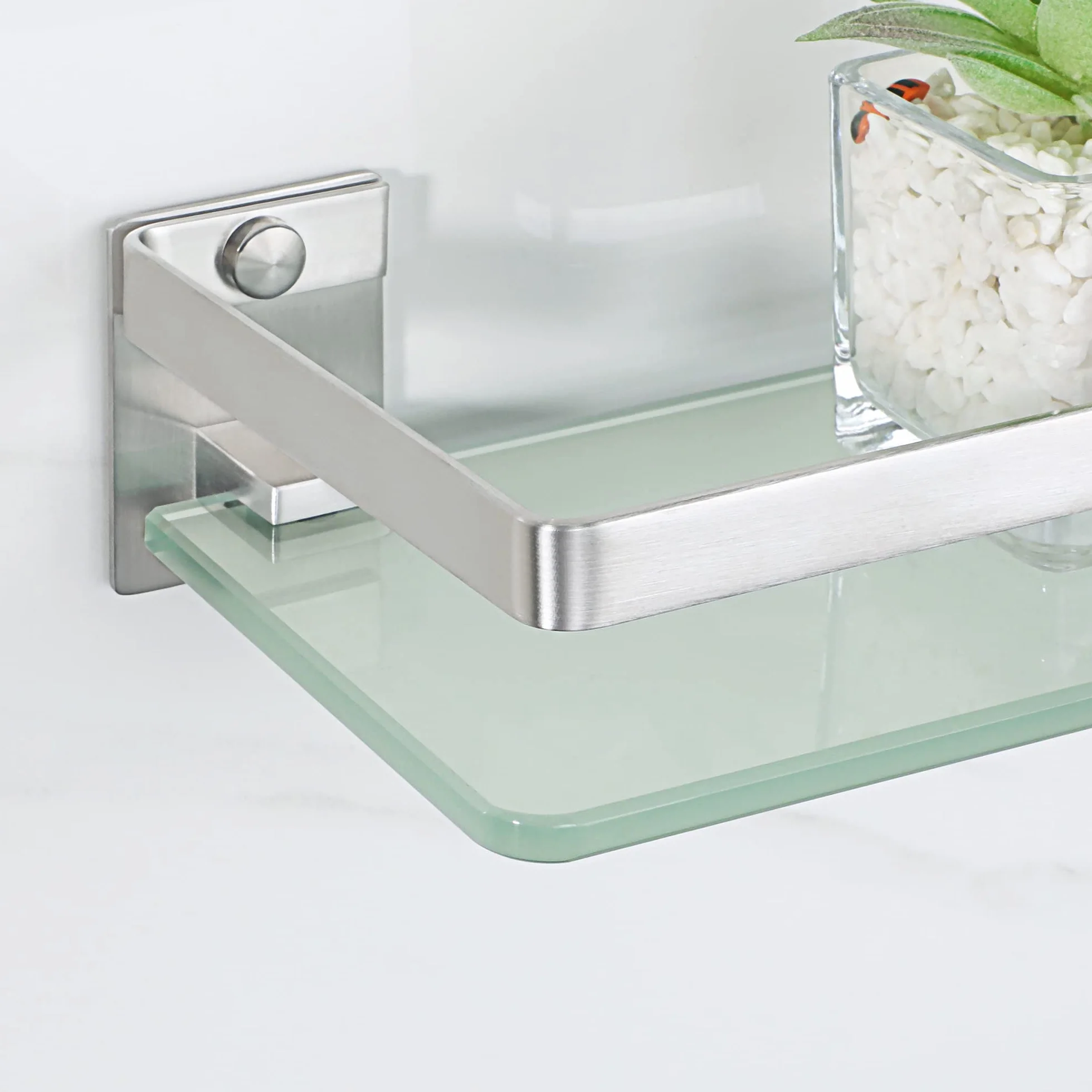 SAYAYO Mensola Doccia Vetro Mensole Bagno Vetro da Parete, in Acciaio Inox 304, Vetro Temperato Spesso con Supporto Argento 38CM, per Cucina Bagno, EGDL1001-LS