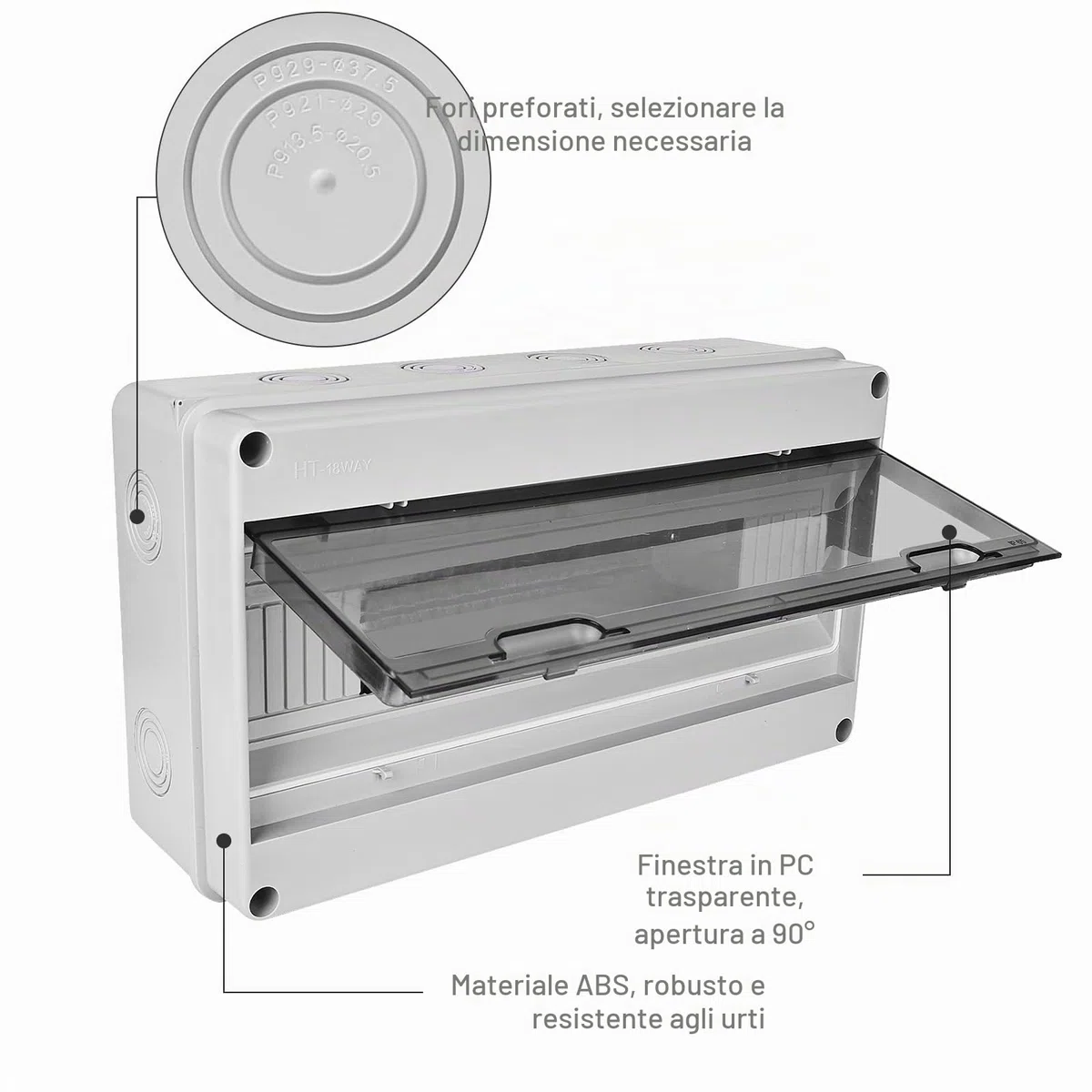 Quadro Elettrico Esterno, Scatola Elettrica da Esterno, Quadro Elettrico Interno di Distribuzione con 1 Fila, Quadro Elettrico 18 Moduli Impermeabile IP65, Scatola Elettrica da Parete per Giardino