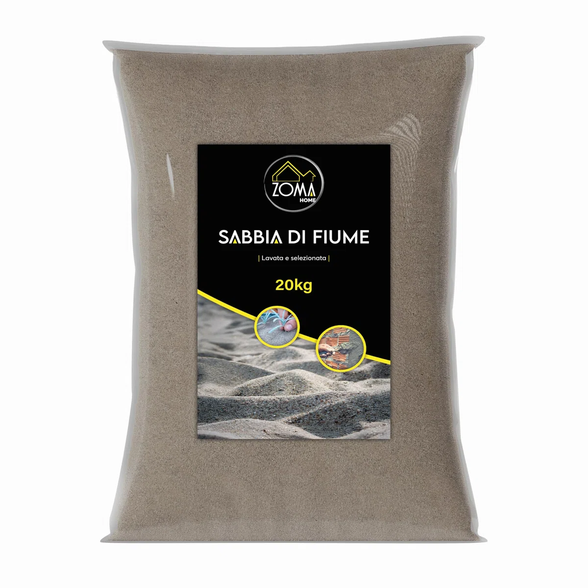 ZOMA Sabbia di fiume quarzifera lavata 0,1-1mm sacco da 20kg, Sabbia di fiume per piante, edilizia e uso ornamentale - Made in Italy