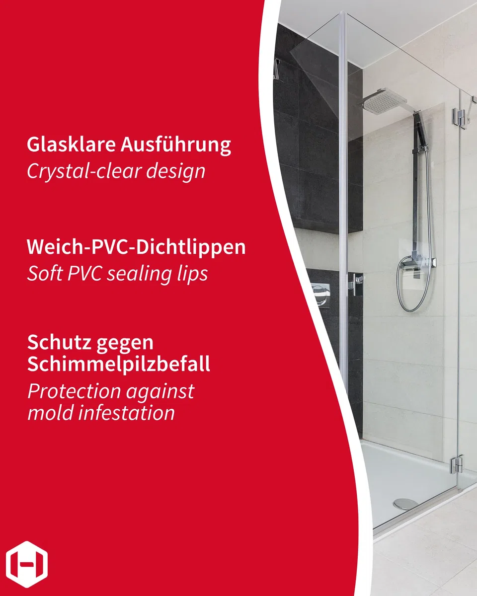 Gedotec Guarnizione per Porta Doccia a Strisce - 2 m, Trasparente, per Pavimento in Vetro 6-8 mm