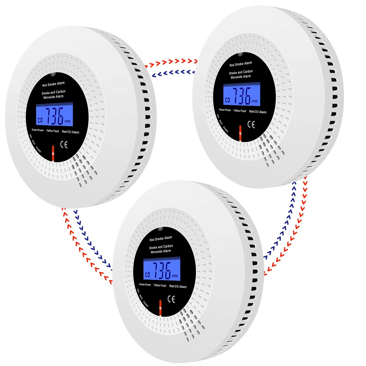 Rilevatori di fumo e monossido di carbonio interconnessi senza fili per la casa, rilevatore di fumo e CO con display LCD, durata di 10 anni, batteria sostituibile, 3 pezzi