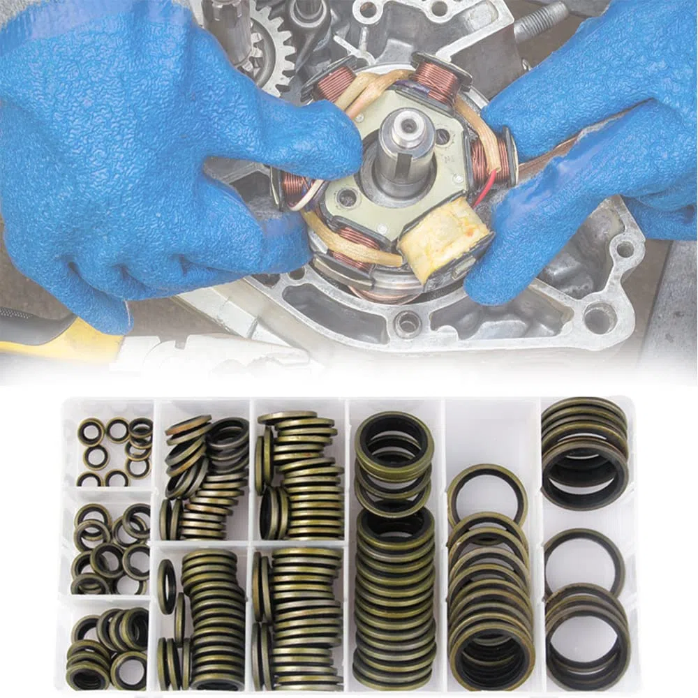 Rondella Piatta con Labbro in Gomma, 150 pezzi Kit Piatte Guarnizione Anelli di Tenuta, 10 Taglie Rondelle, Guarnizione per Tappo di Scarico, Riparazione Auto, Ø 6-24 mm