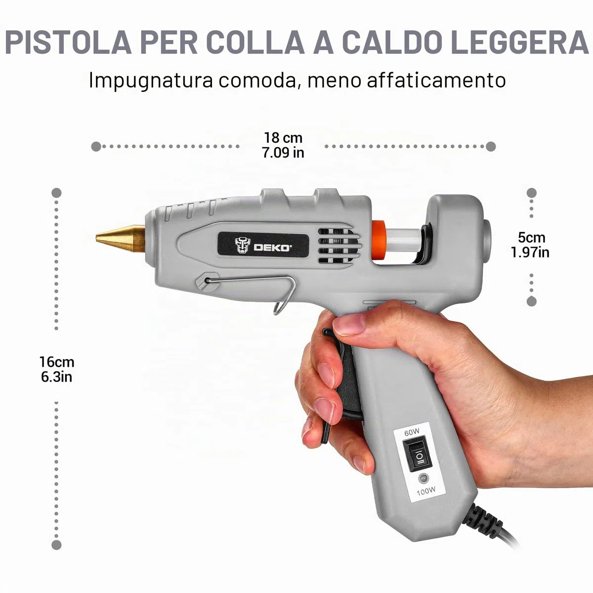 DEKO Pistola Colla a Caldo: 60/100 W Doppio Temperatura Pistola in Silicone con Una Blossa, Pistola Colla Calda con 25 Colla Stick, per Fai da Te, Arte, Scuola, Imballaggi, Riparazioni