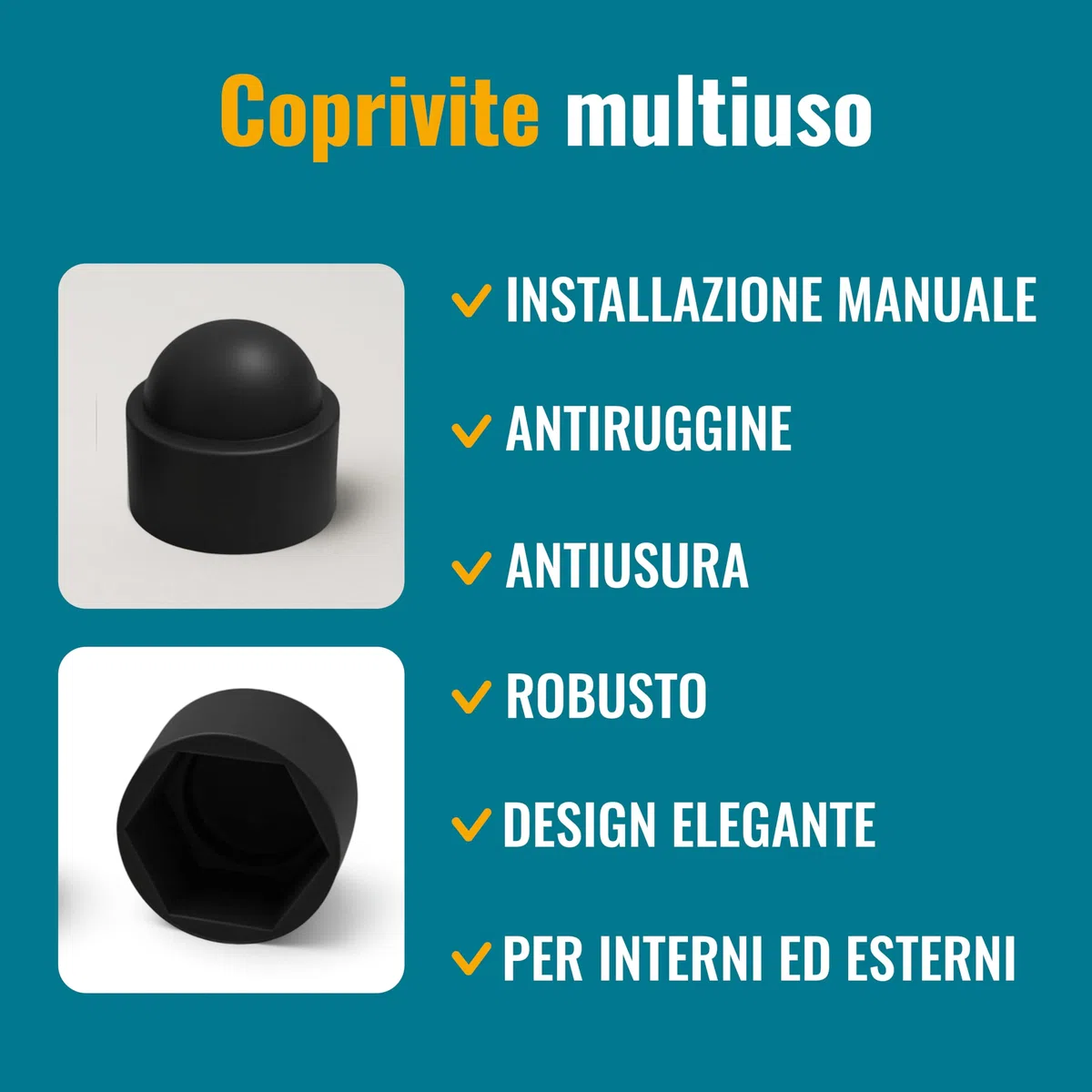 Ajile - 100 pezzi - Cappucci copri-dado M6, chiave di 10 mm, plastica Nera - FAH110-L