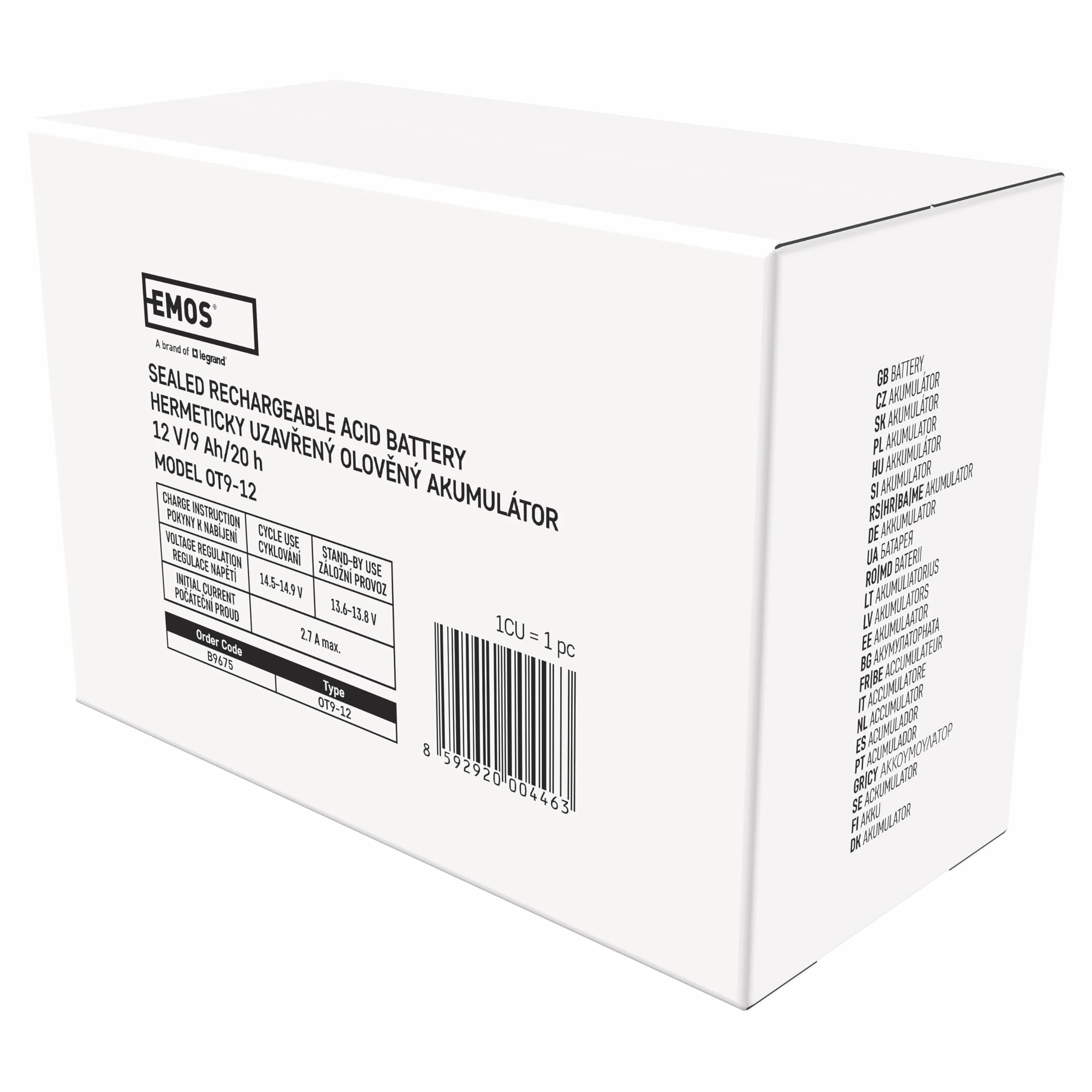EMOS - Batteria al piombo senza manutenzione - 12 V 9 Ah - Batteria AGM - Connettore Faston 6,3 mm - Per dispositivi UPS - 151 x 65 x 94 mm