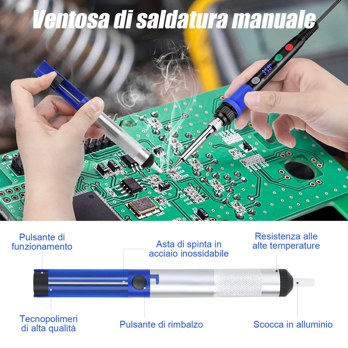 Kit Saldatore Elettrico Professionale, 90W 220V Temperatura Regalabile80℃- 480℃ 5 Punte, Pinzette Antistatiche Adatto per fai da te, per Principianti