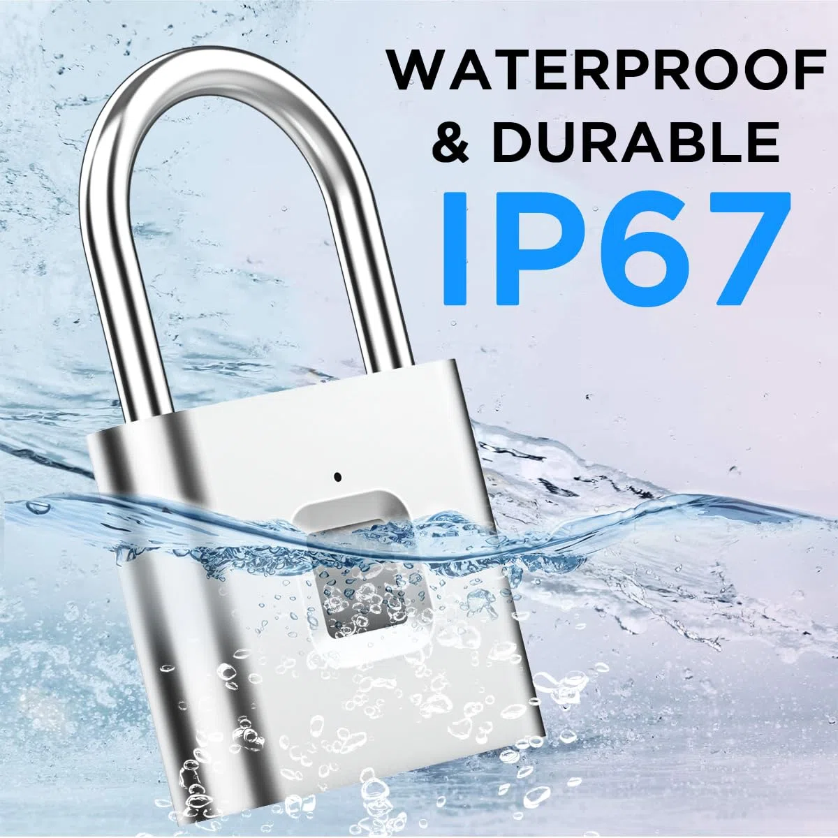 AICase Lucchetto digitale con impronte digitali, ricaricabile USB senza chiave, IP67, impermeabile, per interni ed esterni, colore: argento