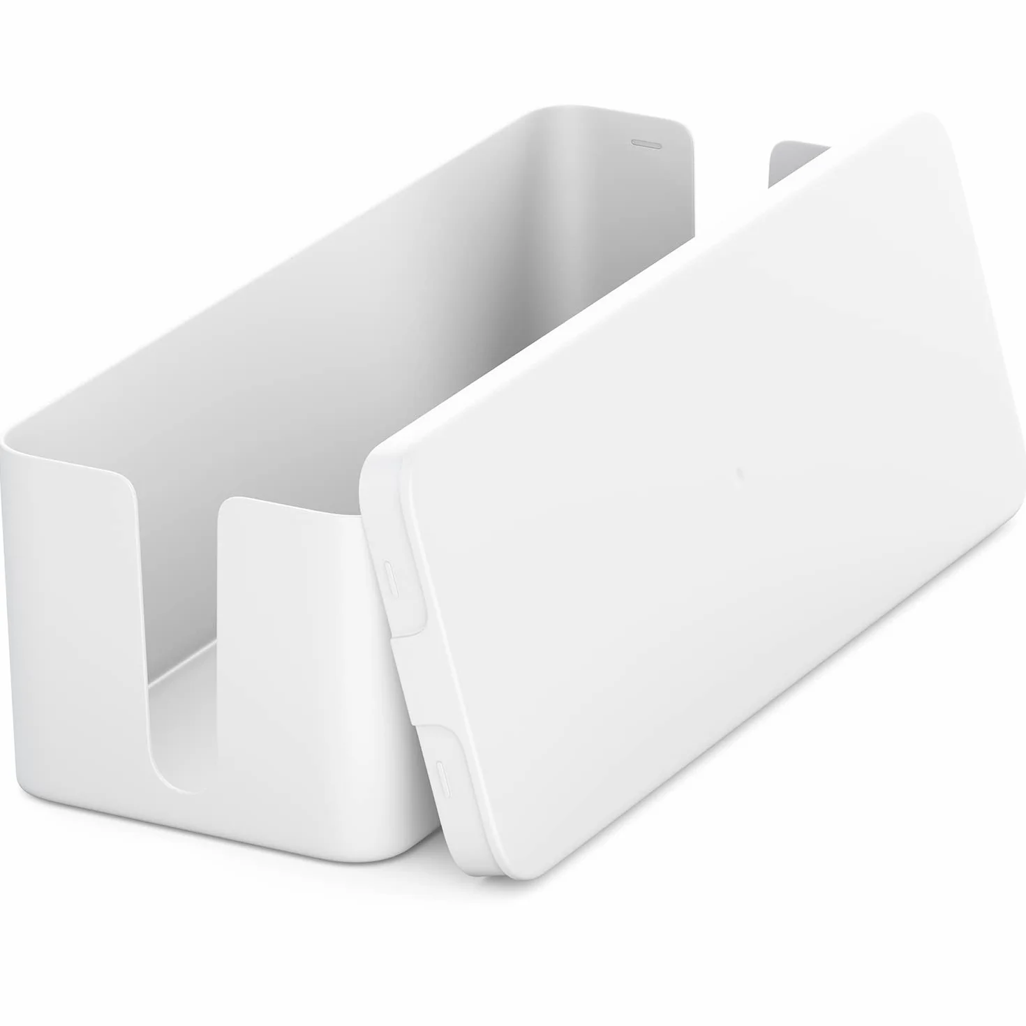 deleyCON Gestione Cavi Box Cavo Organizer Box Casetta Cavi 40,5cm x 15,3cm x 13cm Plastica Robusta 2 Guide Laterali per Cavi Protezione e Sicurezza Bianco
