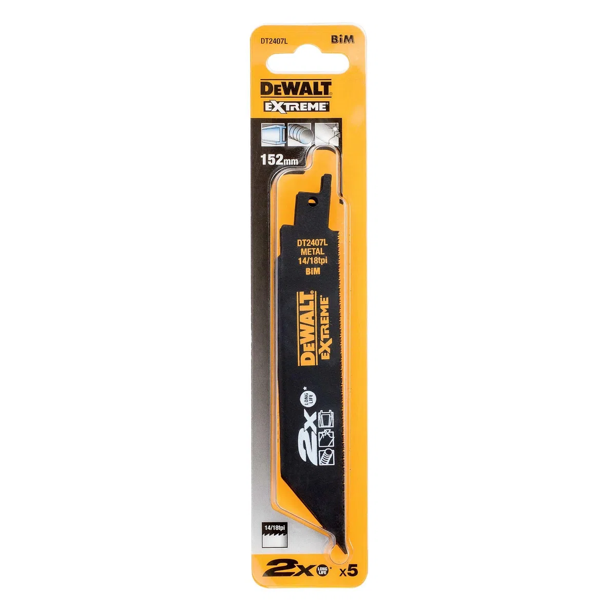 DeWalt DT2407L-QZ lame per sega universale bi-metal 2x extreme n.5 lame 2x extreme da 152 x 1,4-1,8 mm per tagli veloci su tubi e profilati in metallo e acciao fino a 10mm di spessore, nero