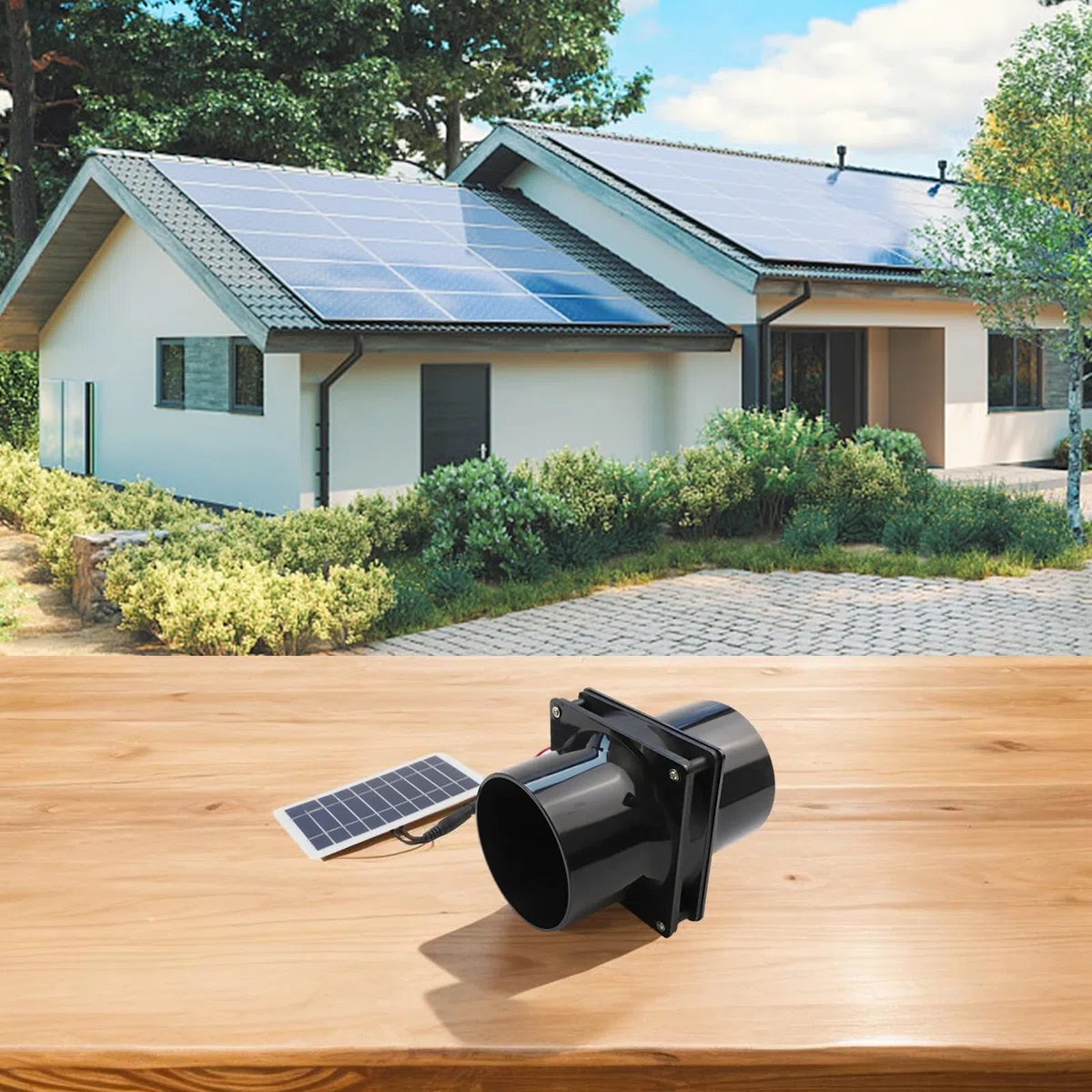 Kit ventola di scarico solare da 10 W 12 V con condotto rotondo e pannello solare per la ventilazione di camper, soffitti, serre o barche, costruzione in ABS di lunga durata (nero)