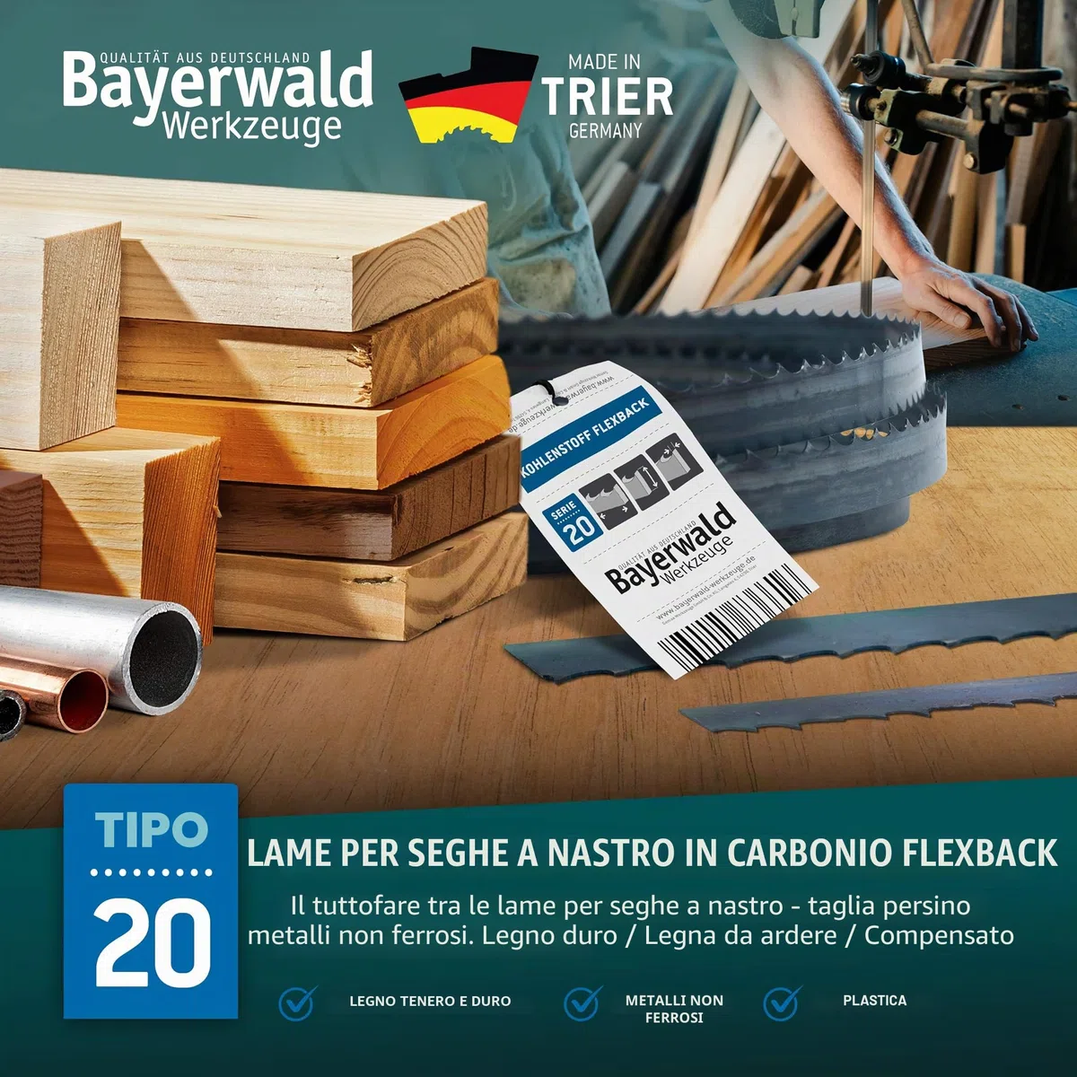 Bayerwald - Lama per sega a nastro in acciaio, 1790 x 13 x 0,36 x 6 mm, per legno, metalli non ferrosi, plastica, lamiera sottile, adatta per Holzstar ecc.