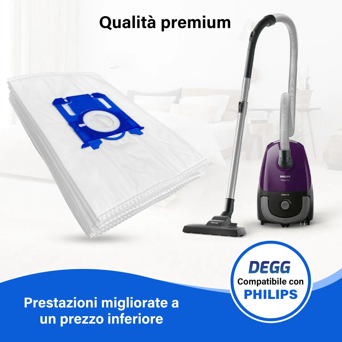 DEGG Sacchetti Aspirapolvere, 20 PEZZI, Compatibile con Philips, AEG ed Electrolux, Sacchetti S-BAG, Ricambio: FC8021, GR201S e E200S, Accessori Aspirapolvere, Qualità Premium
