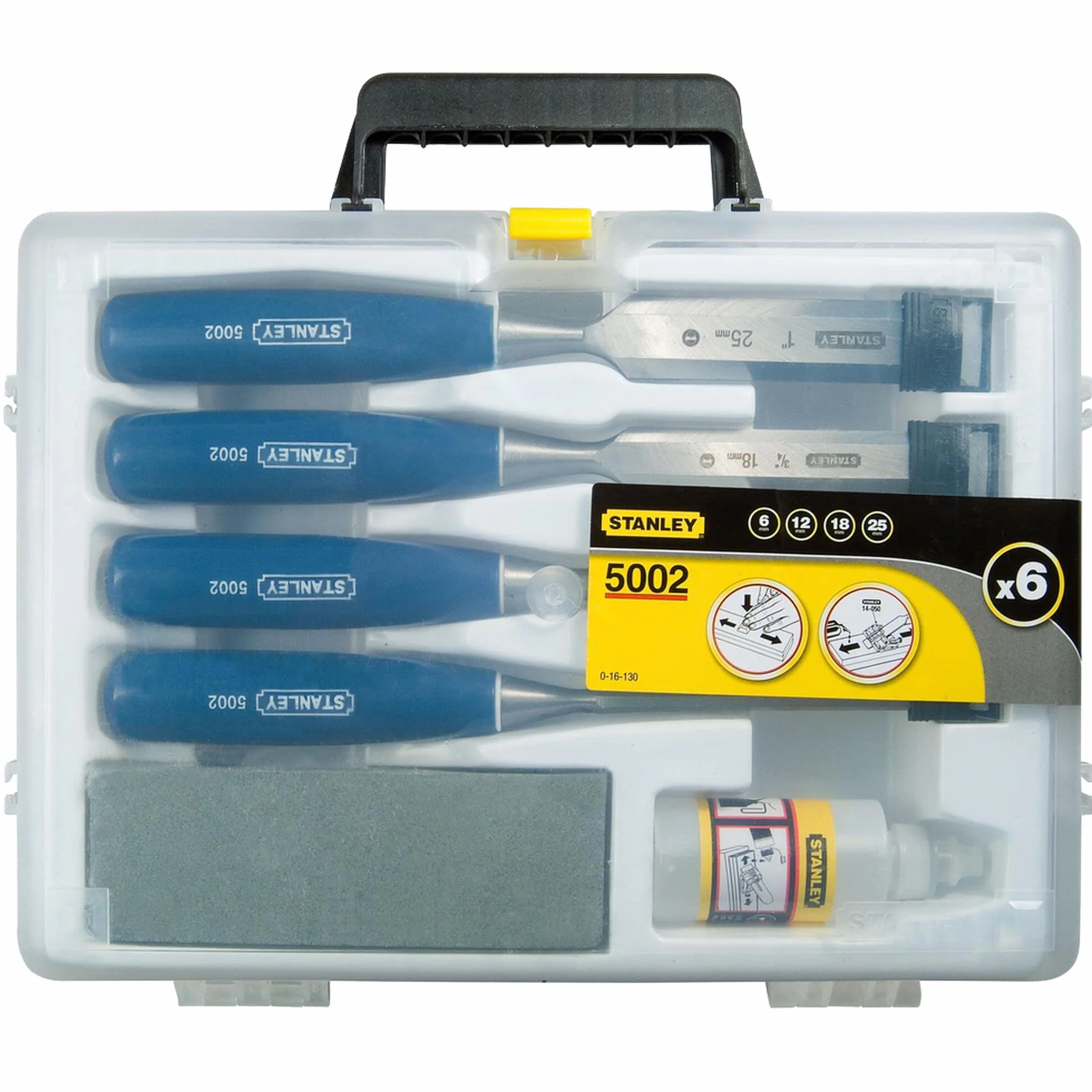 STANLEY 0-16-130 Set 4 Scalpelli con Custodia per il Trasporto, Olio e Pietra per Affilare