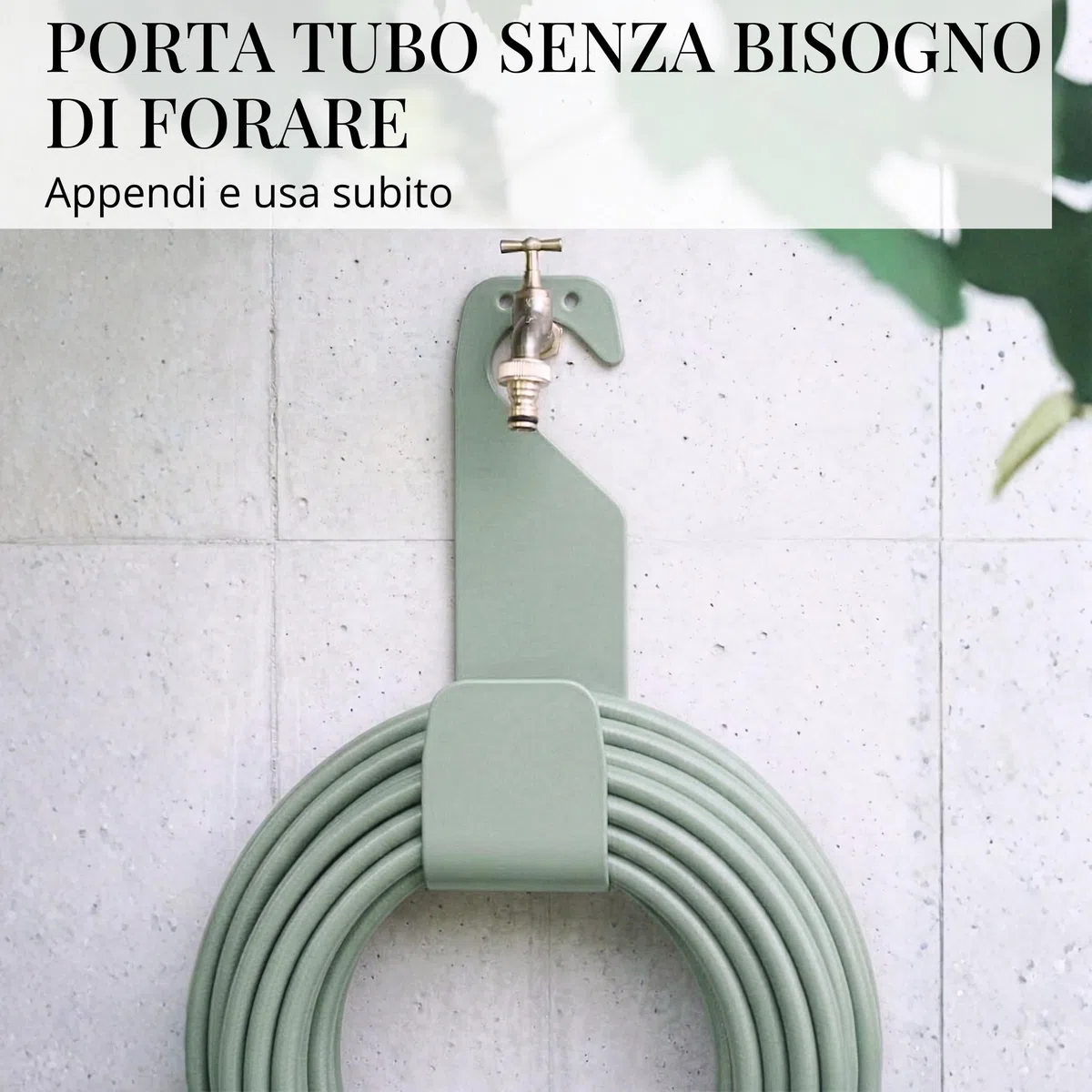 LIVLIG Gancio Portatubo Irrigazione Senza Forare - Supporto Tubo Giardino a Parete in Metallo per 10m Tubo Classico / 20m Tubo Flessibile - Made in Italy - Verde