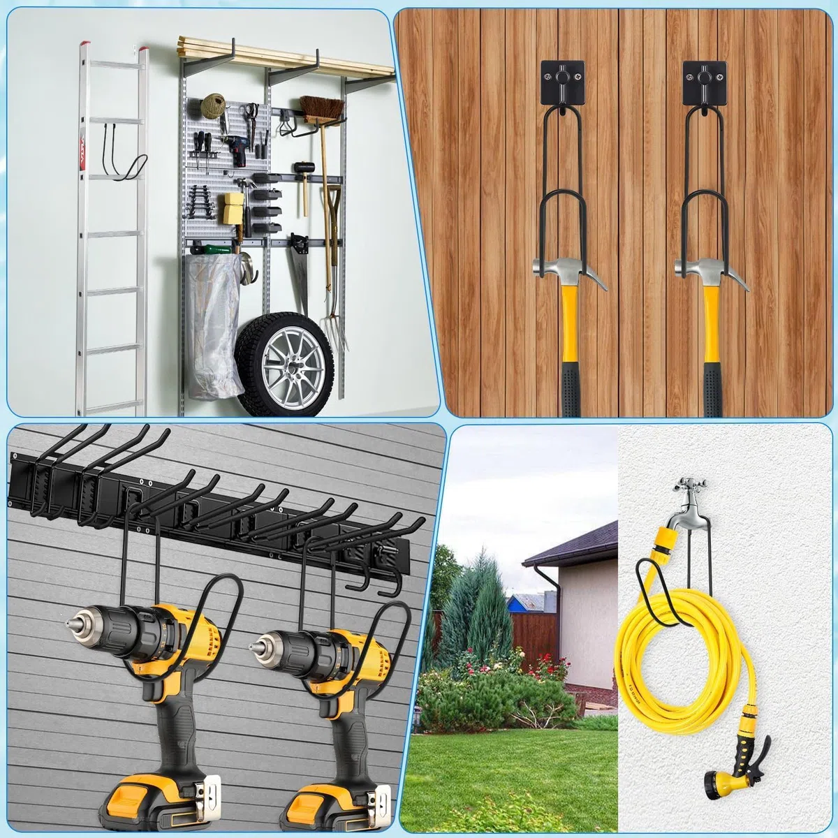 Supporto per Tubo da Giardino, Gancio Portatubo Nero, Supporto per Tubo da Giardinos in Metallo per Giardino, Cortile, Garage