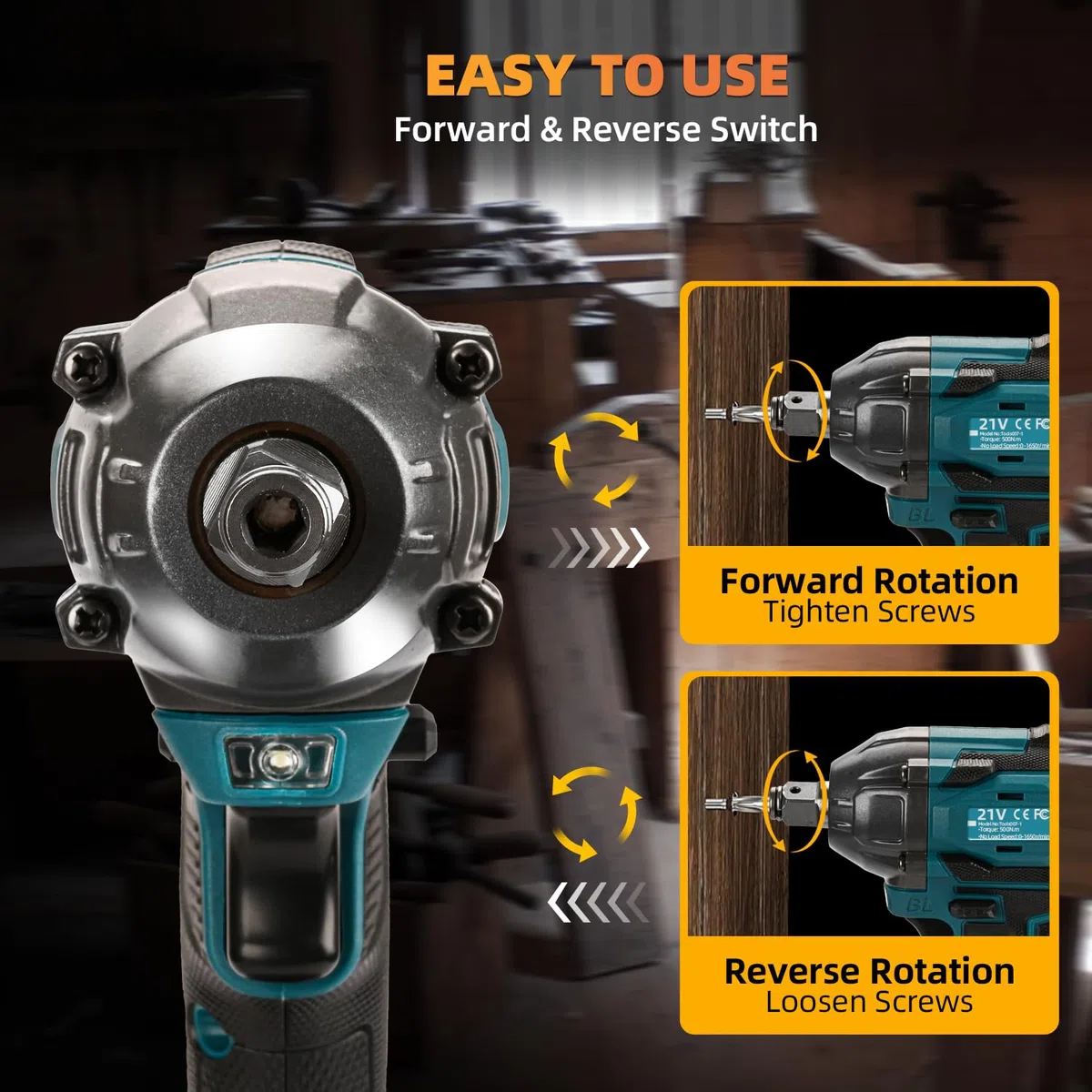 Chiave a percussione senza fili 300 N.m, 21V, Power Impact Driver a coppia, pistola a percussione brushless da 1/2" con batteria da 2,0 Ah, 19 accessori, motore elettrico a percussione a velocità