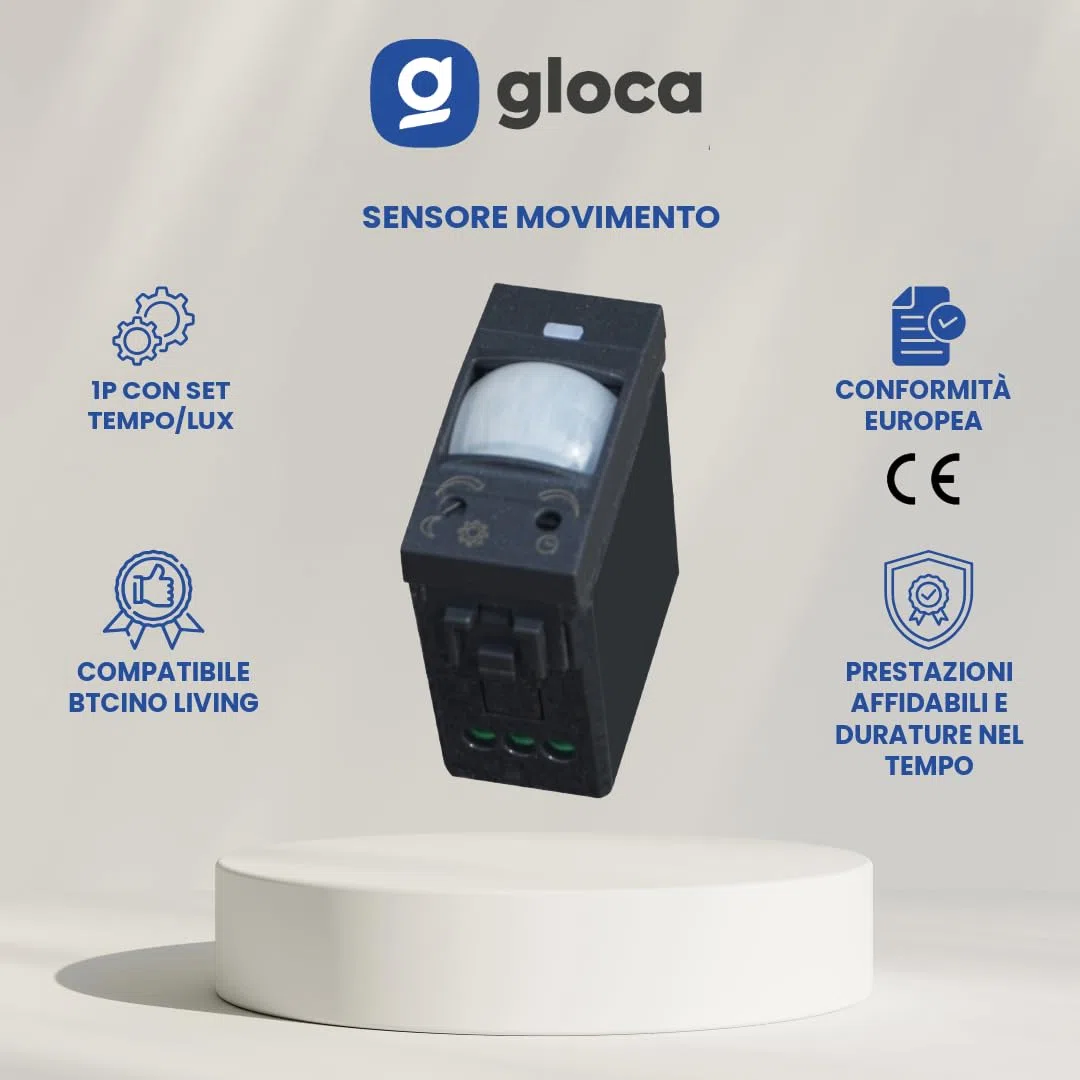 gloca Sensore Movimento 1P Con Set TEMPO/LUX Compatibile Living (Nero)