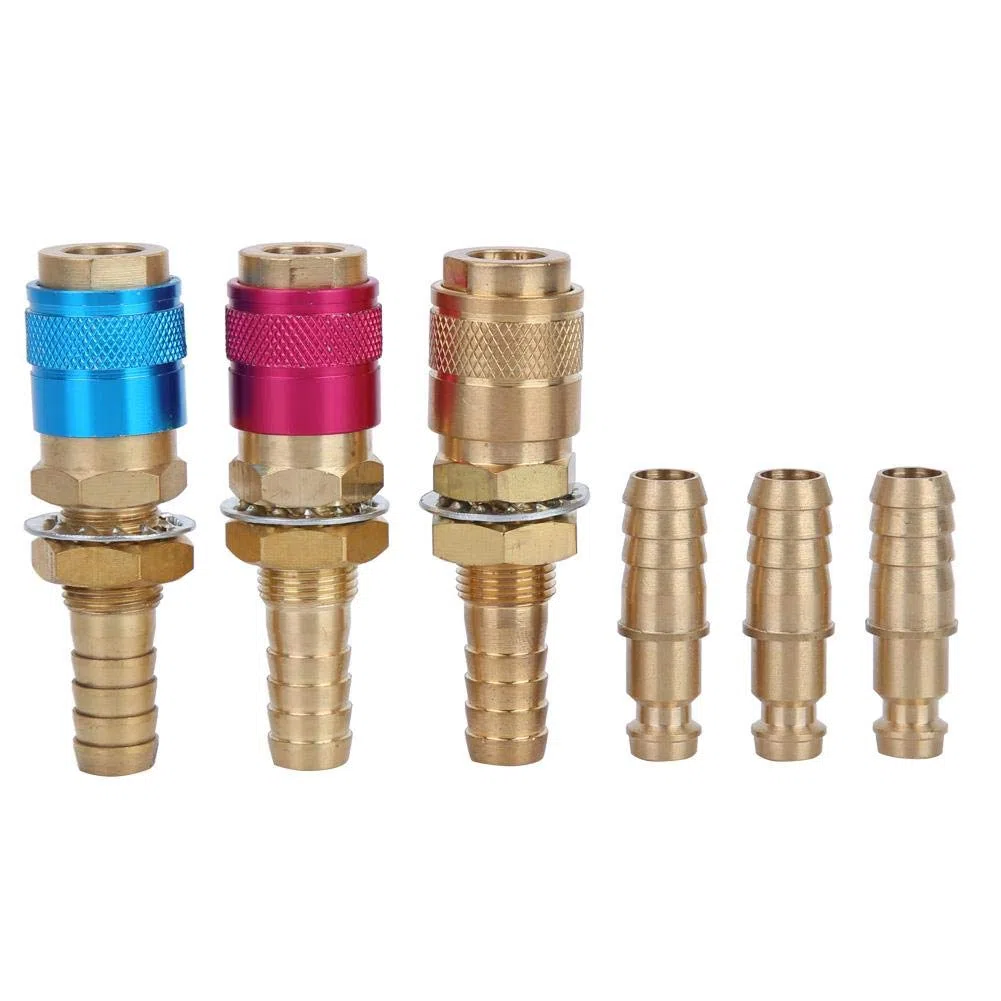 3 Pezzi M10 Raffreddato ad Acqua e Adattatore per Gas Connettore Rapido Raccordo Tubo Flessibile Rosso + Giallo + Blu per Torcia per Saldatura TIG