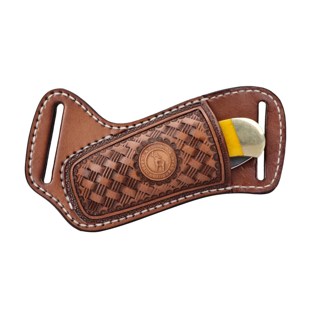 TOURBON - Custodia in Pelle per Coltello Tascabile, Fondina per Cintura, Fatta a Mano, Regalo per Uomo