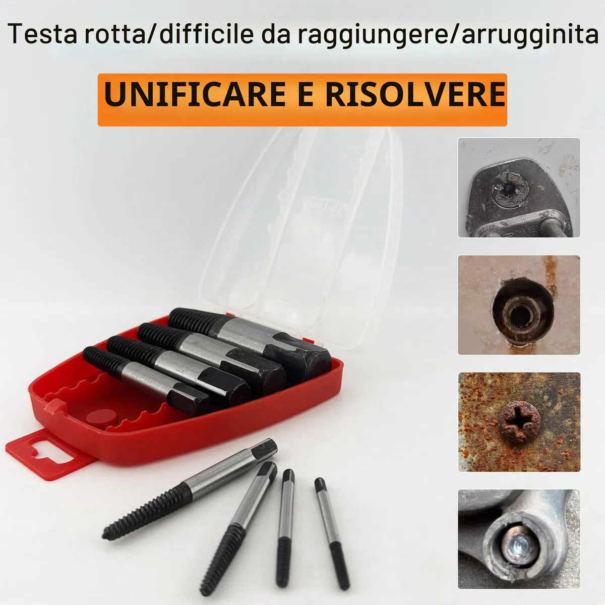 Set di estrattori per viti, 8 pezzi, strumento di svitamento per viti 3mm-19mm, Estrattore Vite Danneggiata, Rotte Strumento di Rimozione Facile per per Bullone per Viti