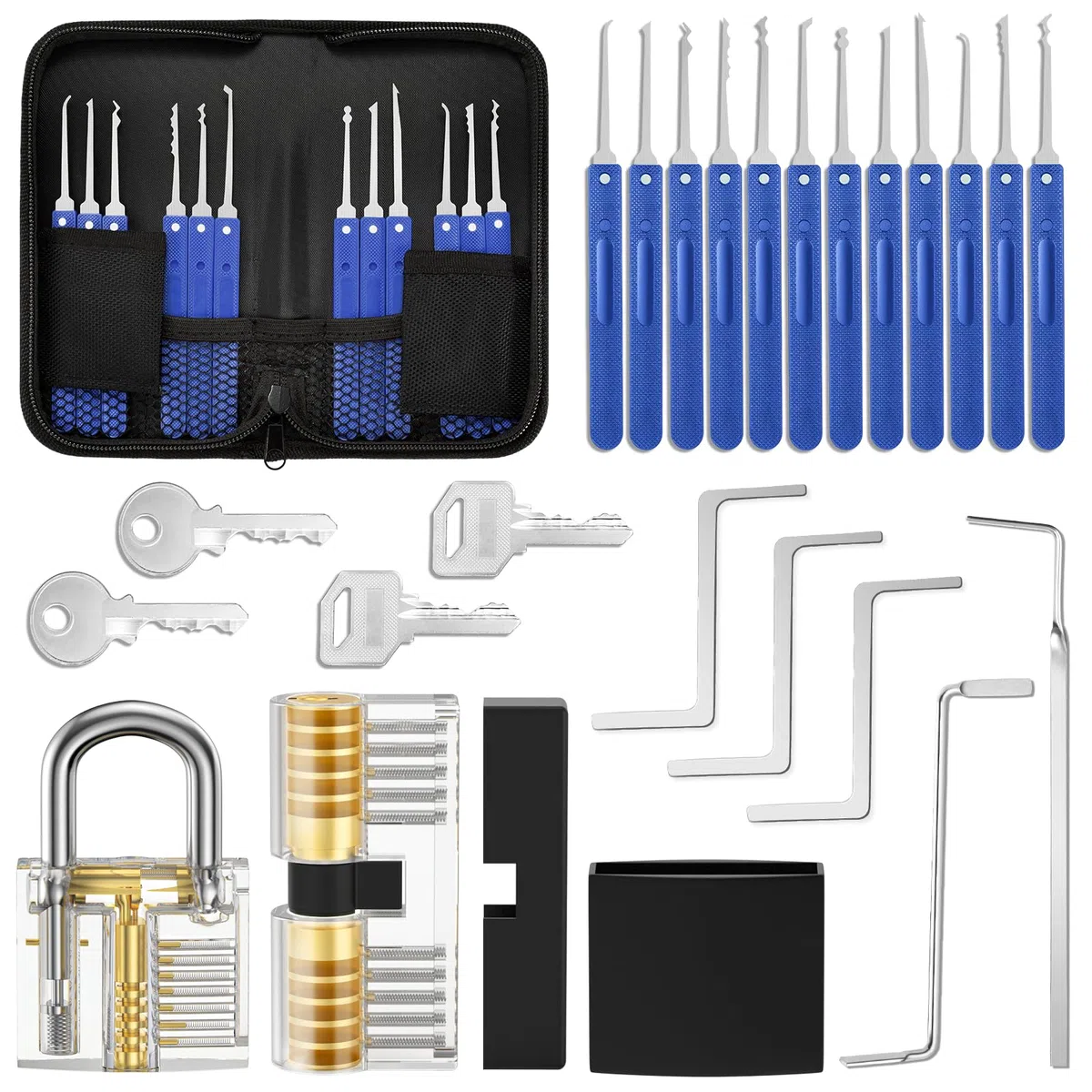 Eventronic Set Grimaldelli da 17 Pezzi, [2024 Regalo per i Principianti] Set di Grimaldelli Professionali con 2 Trasparente Serratura Lucchetto, Lockpicking Istruzioni per Principianti