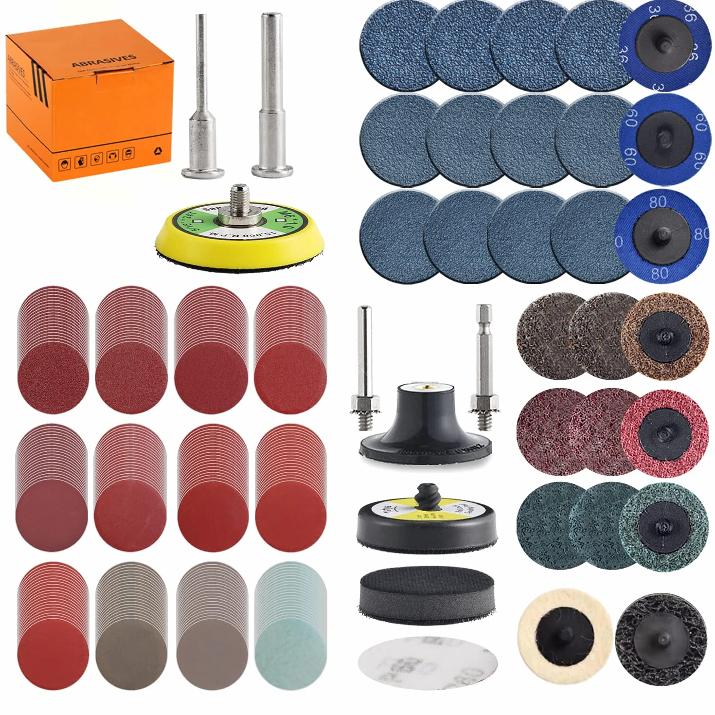 Tshya Confezione da 270 dischi abrasivi da 5,1 cm, kit di varietà per smerigliatrice per trapano, utensili rotanti, accessori per smerigliatrice con gambo da 1/8" e 1/4", cuscinetti abrasivi con grana