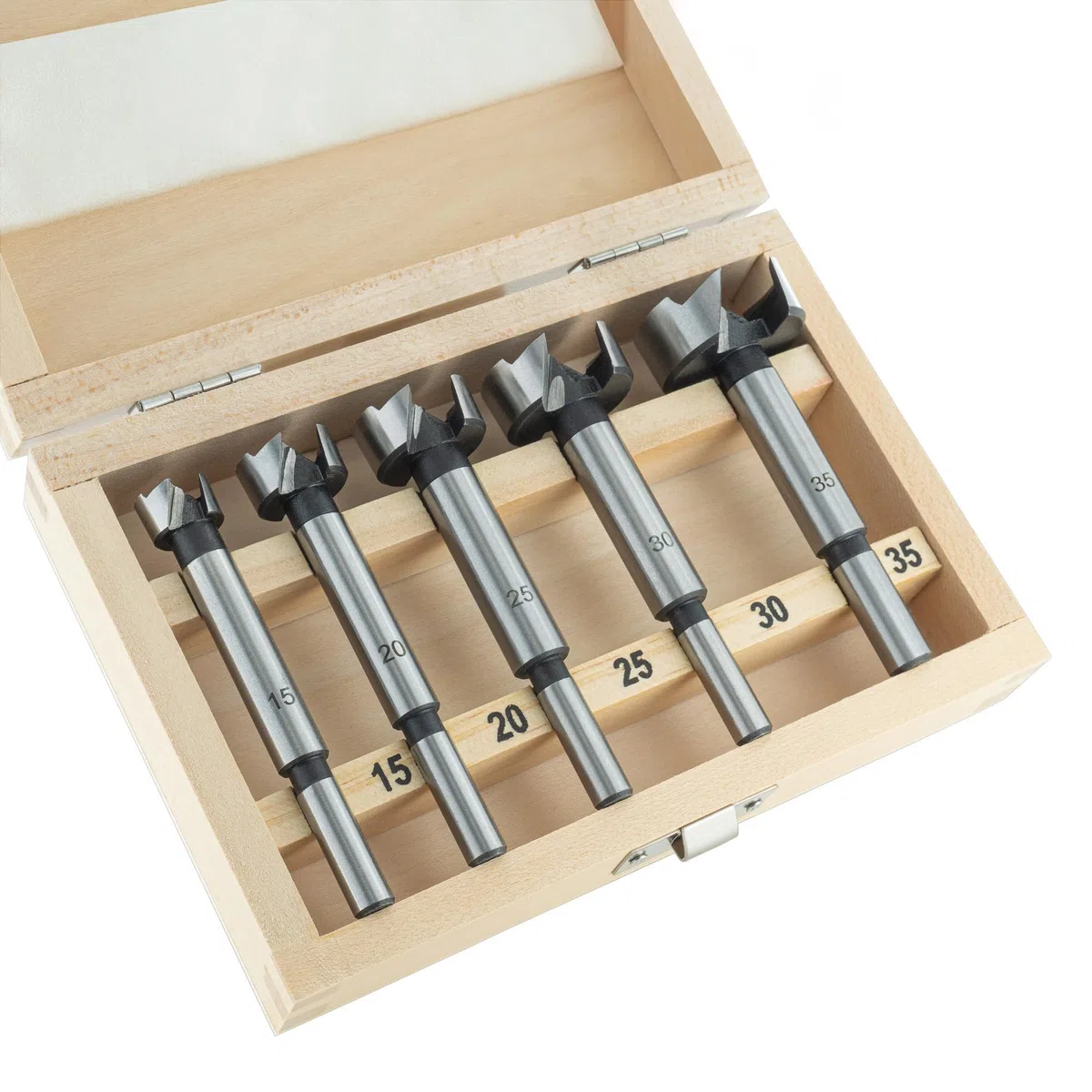 ENT 25100 Set da 5 pz. Punte Forstner per legno Ø 15, 20, 25, 30, 35 mm, in acciaio per utensili, per eseguire facilmente fori ciechi nel legno tenero, set di punte per legno fai da te, punta per fori
