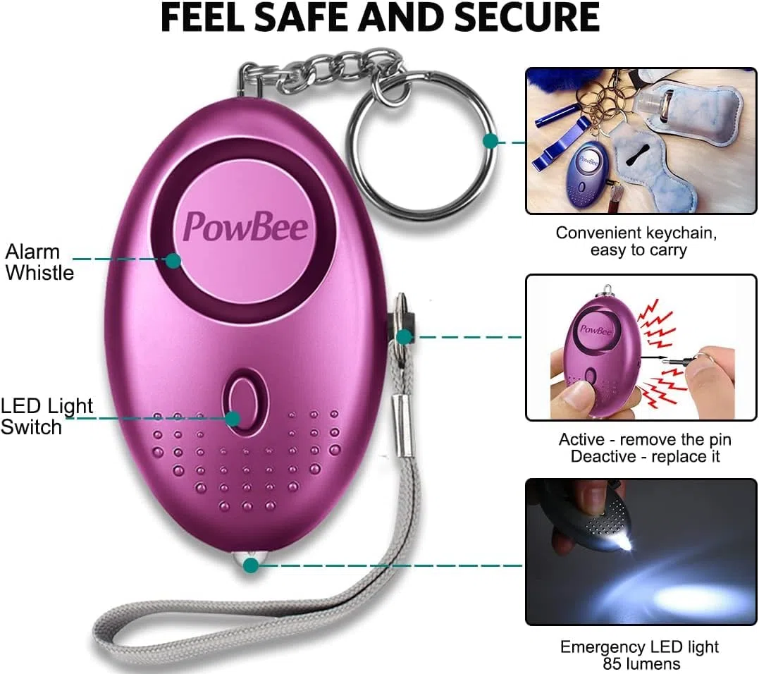 Allarmi personali da donna, confezione da 3 pezzi, riutilizzabili, approvati dalla polizia, 150 dB, con luce LED, piccoli allarmi di sicurezza personali per donne, ragazze, bambini e anziani