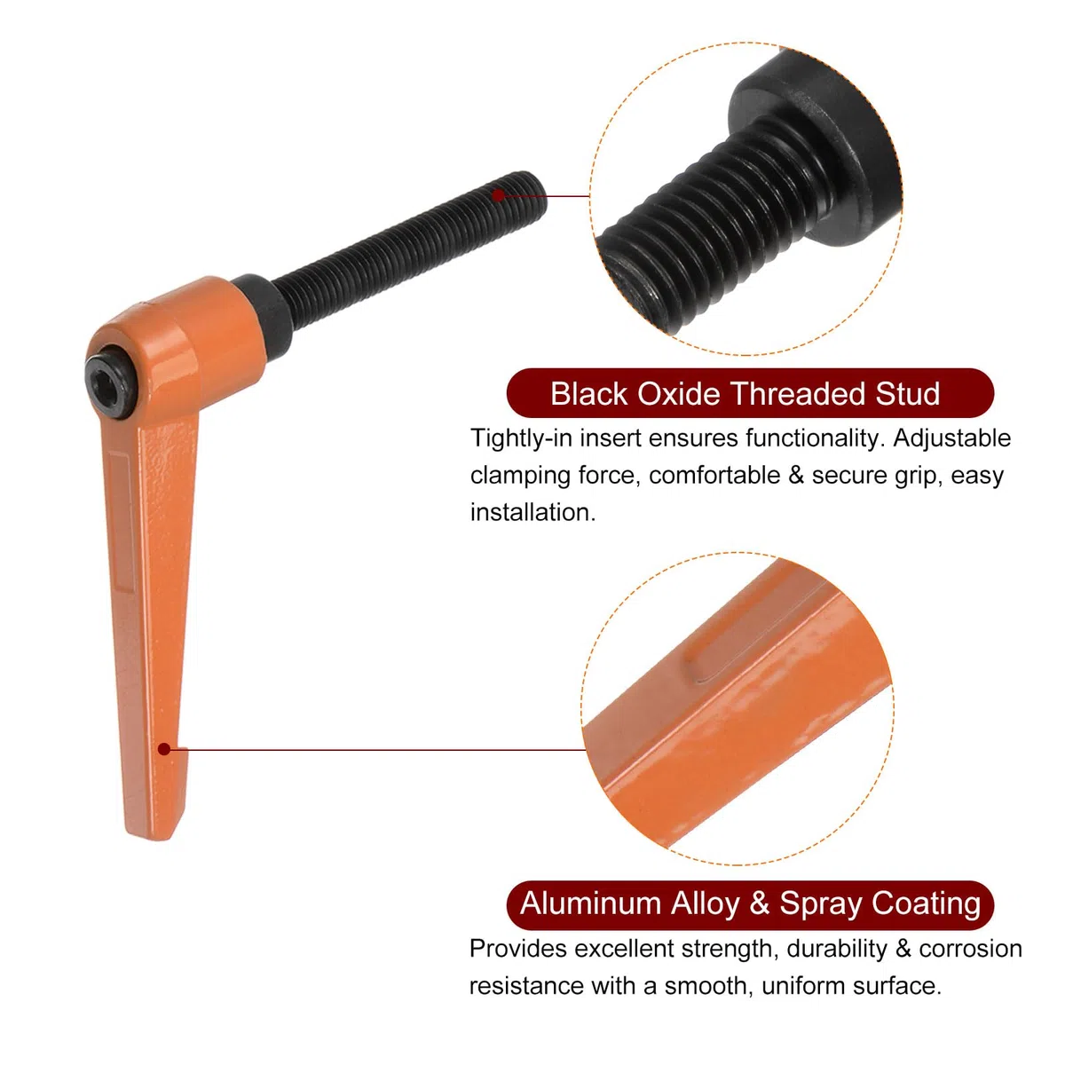 QUARKZMAN 4pz Regolabile Serraggio Leva Maniglie M10 x 50mm Maschio Filettatura Bullone Manopole Girevole Vite blockggio Rapido Rilascio Cricchetto Pulsante Maniglia, Arancione