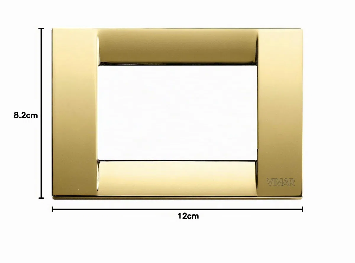 Vimar 16733.32 IDEA Placca elettrica classica 3 moduli, metallo pressofuso, dimensioni 12 x 8.2 x 0.925 cm, oro lucido