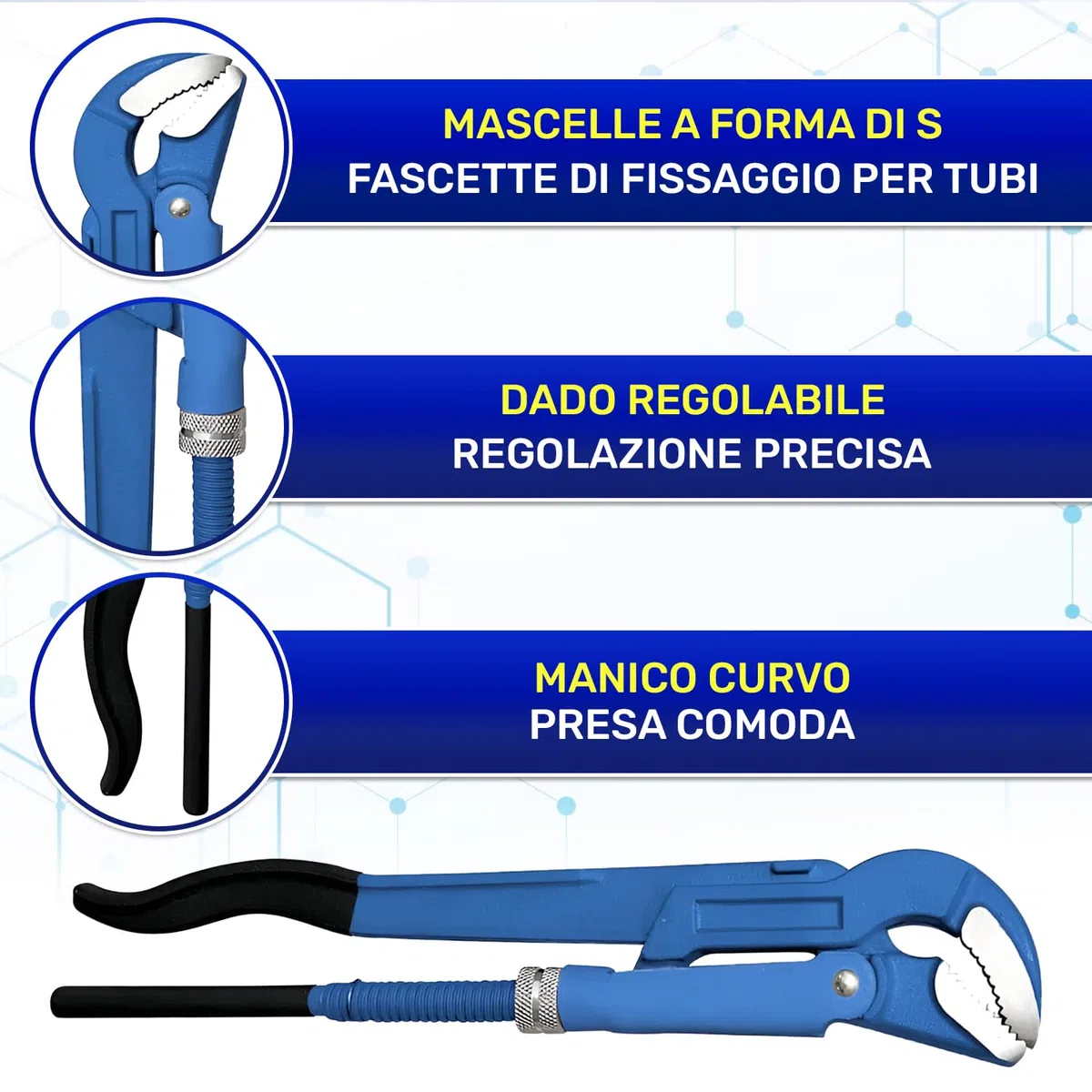 MONTERAL Pappagallo Idraulico da 1" Tipo S 320 mm - Chiave a Pappagallo è Realizzata in Acciaio Legato al Cromo-Vanadio CrV - Conforme alla Norma DIN 5234