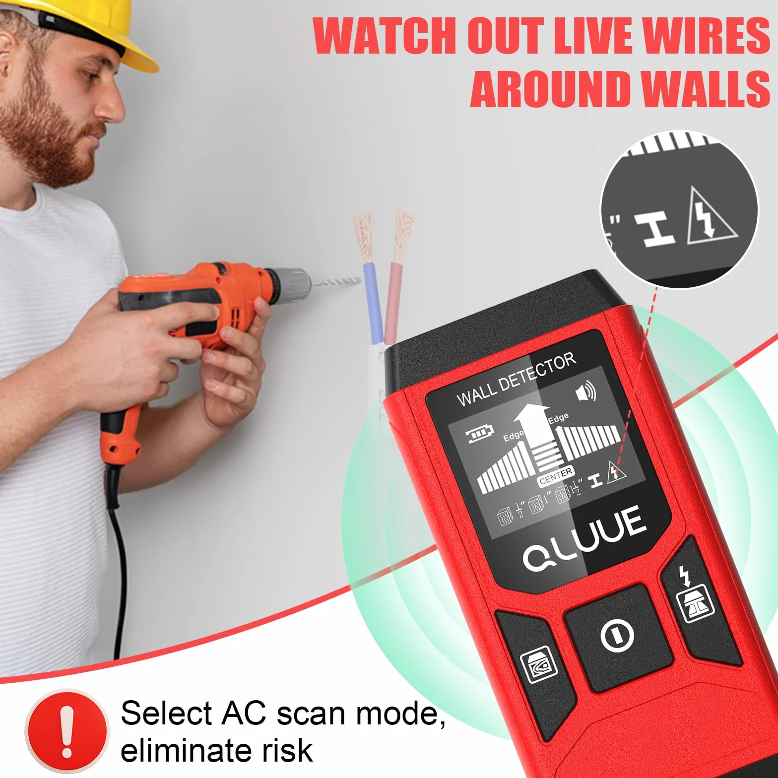 Rilevatore di perni, scanner da parete 5 in 1, sensore elettronico, scanner da parete, rilevatore di tubi metallici, display LCD con batteria, per rilevare legno, metallo e cavi nella parete