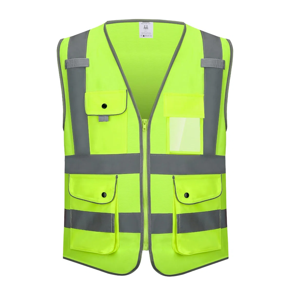 Gilet di sicurezza ad alta visibilità, arancione/giallo, EN ISO 20471, 7 tasche ad alta visibilità con bottoni automatici, riflettente e lavabile, per la sicurezza edile e personale