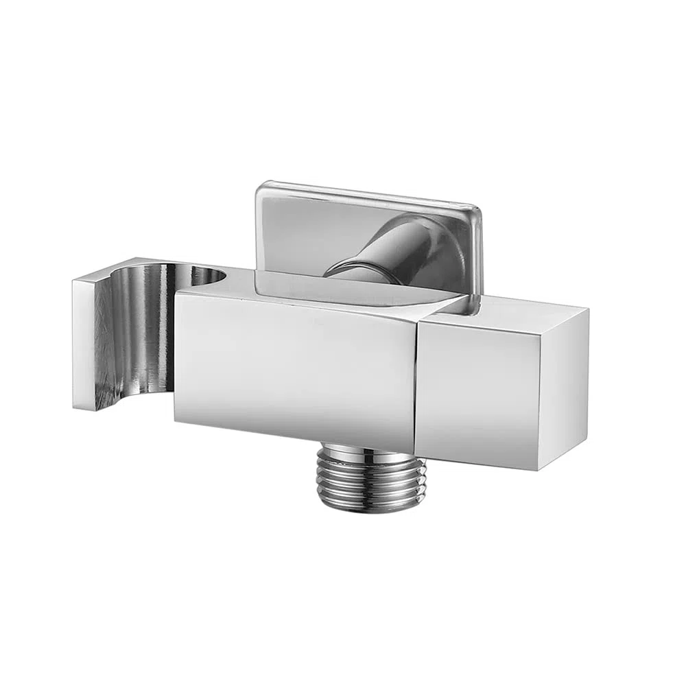 Inbagno Rubinetto Arresto con Supporto per doccetta, Presa Acqua Inclusa, in Ottone attacchi UNIVERSALI G 1/2” (Cromo Quadrata)